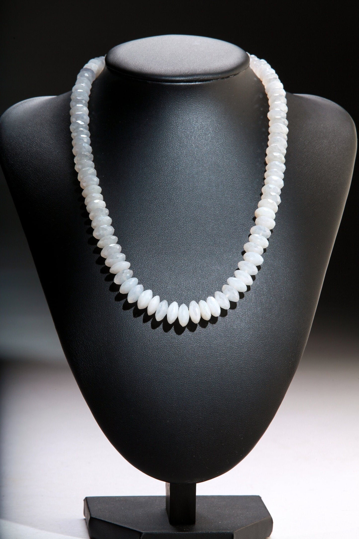 Natural Mystic Moonstone German Cut Graduated Faceted Rondelle Gemstone 17" Necklace