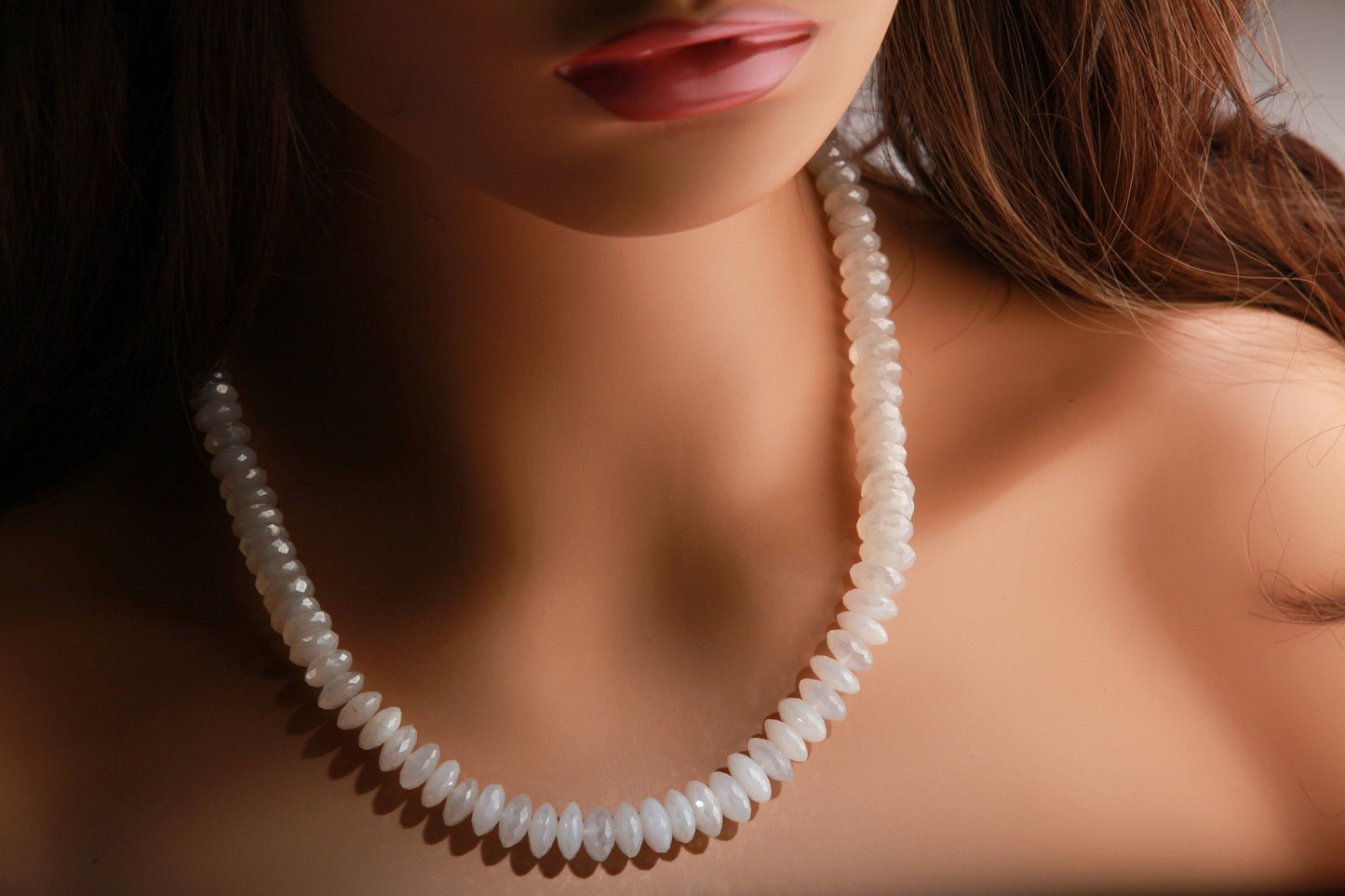 Natural Mystic Moonstone German Cut Graduated Faceted Rondelle Gemstone 17" Necklace