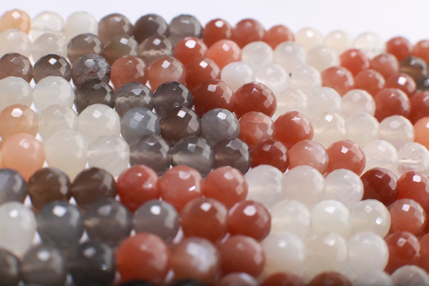 Natural Multi-Toned Moonstone Faceted Round Beads, Sold By Strand, 7mm, 9.5"