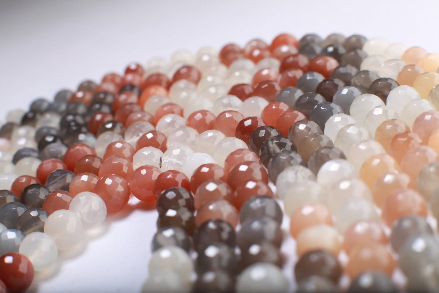 Natural Multi-Toned Moonstone Faceted Round Beads, Sold By Strand, 7mm, 9.5"