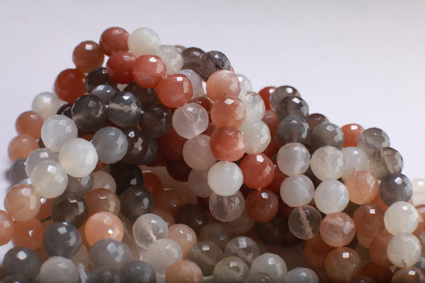Natural Multi-Toned Moonstone Faceted Round Beads, Sold By Strand, 7mm, 9.5"