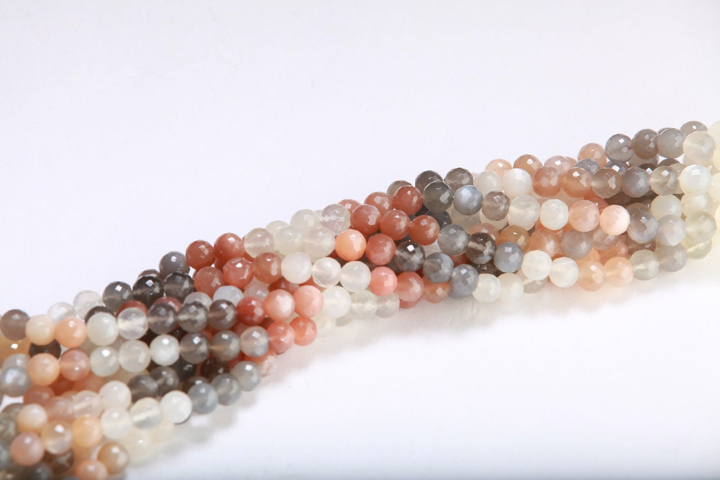 Natural Multi-Toned Moonstone Faceted Round Beads, Sold By Strand, 7mm, 9.5"