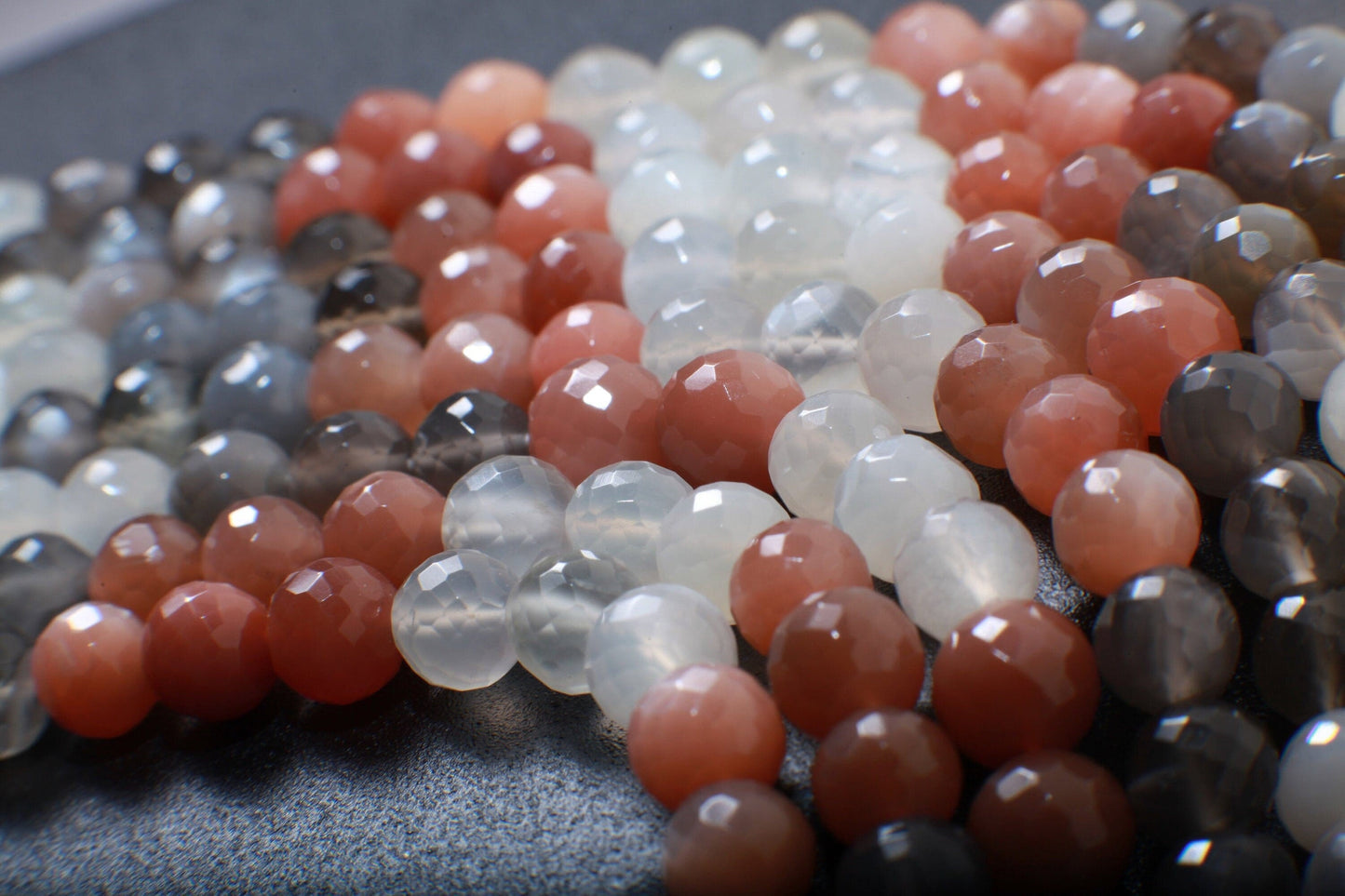 Natural Multi-Toned Moonstone Faceted Round Beads, Sold By Strand, 7mm, 9.5"