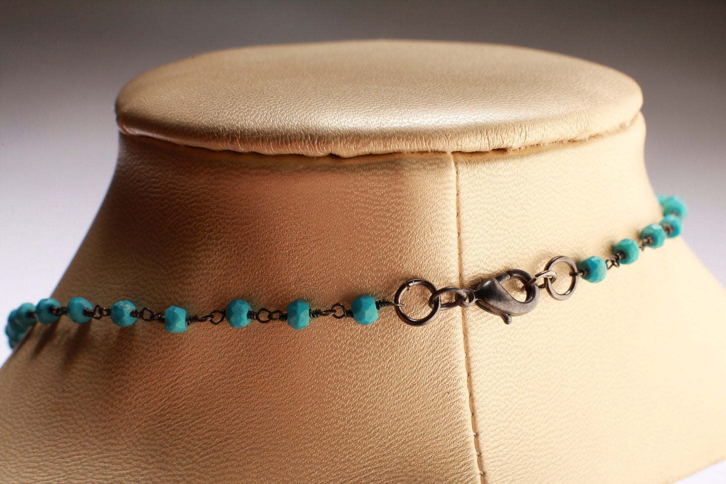 Natural Tibetan Turquoise Matrix Teardrop Pendant with Turquoise Beaded 18" Black Oxidized Necklace
