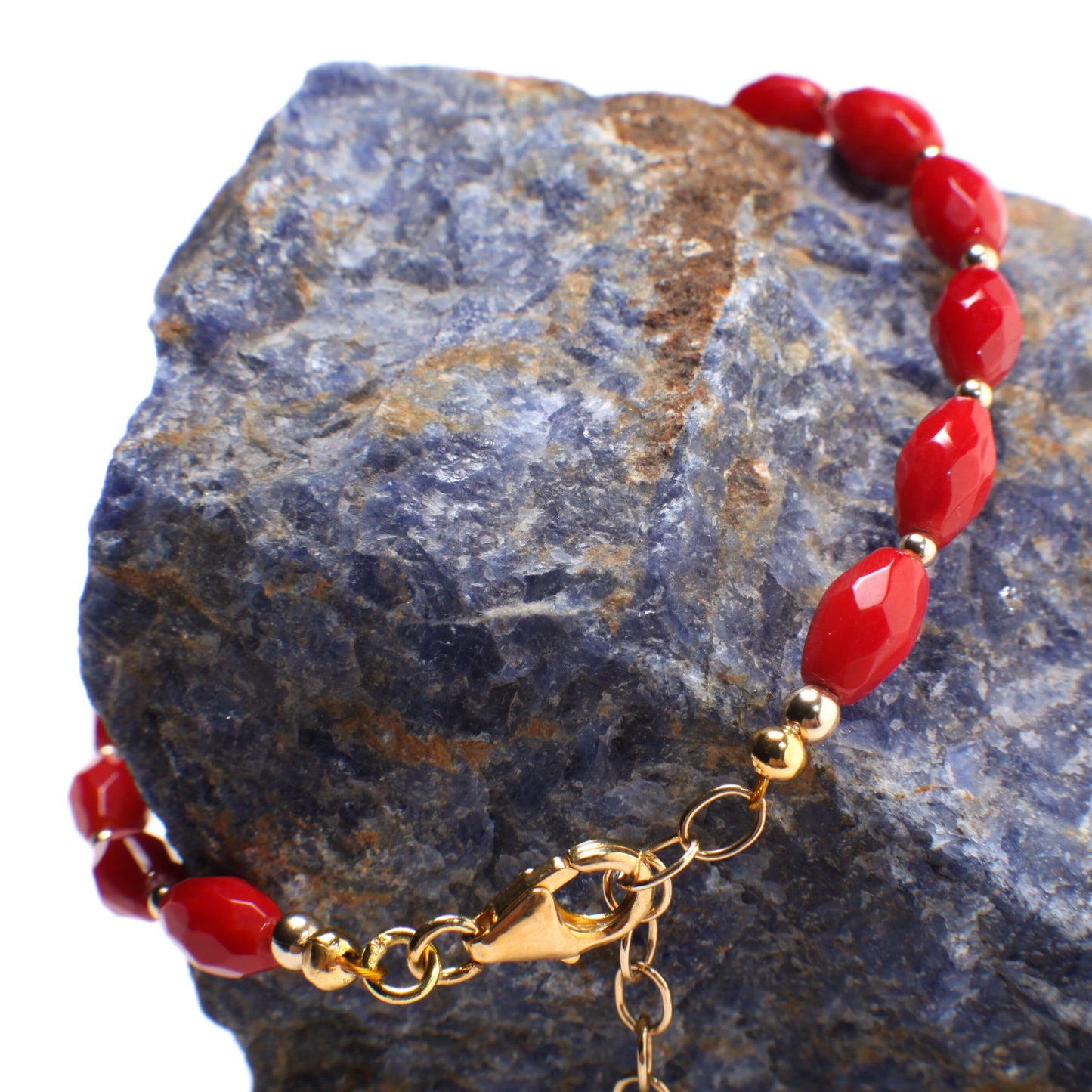 Bamboo Coral Faceted Rice Oval Genuine AAA Quality Bracelet with 14K Gold Filled Spacer and Clasp, 7" plus 1.5" Extender, good luck gift