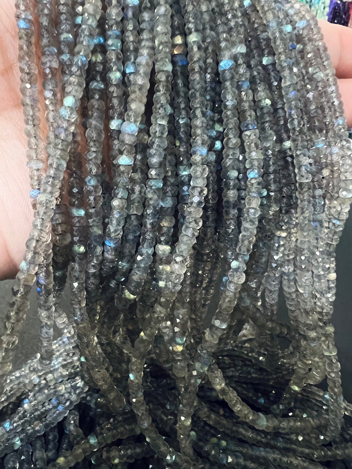Labradorite Blue Flash micro faceted 3.5-4mm roundel beads 12.5" strand