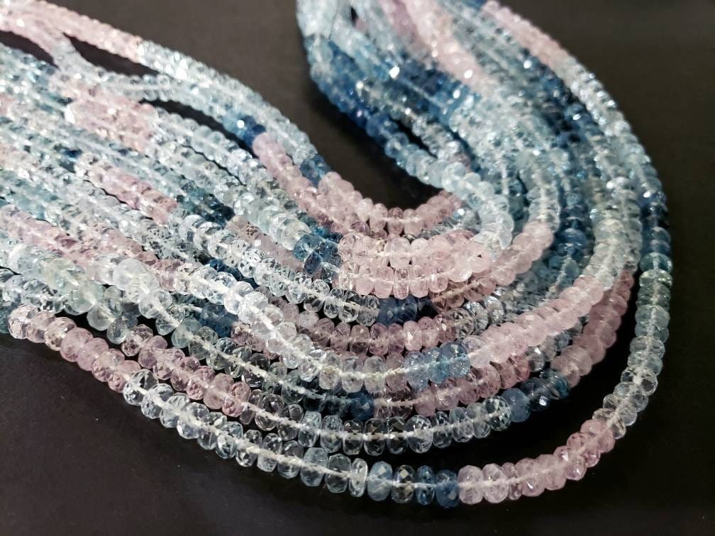 Natural Multi Aquamarine, Santa Maria Aquamarine 4.5-5.5mm Faceted Tire, Rondelle, AAA Quality Clear and rare Aquamarine. 8" and 16" strand