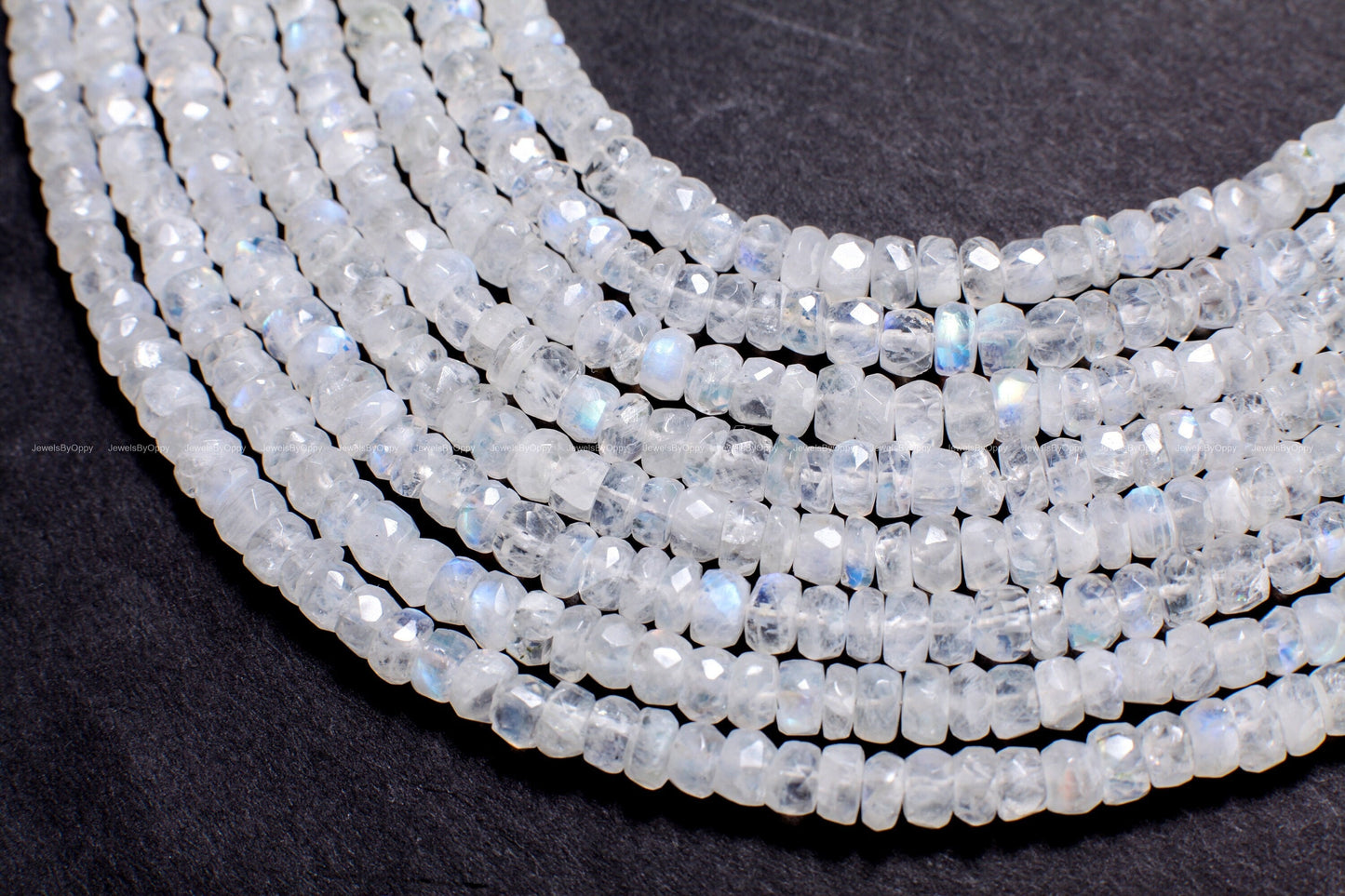 Rainbow Moonstone 5-5.5mm Faceted Rondelle AAA Gemstone, July Birthstone, Jewelry Making Beads, Natural Gemstone 8" Strand