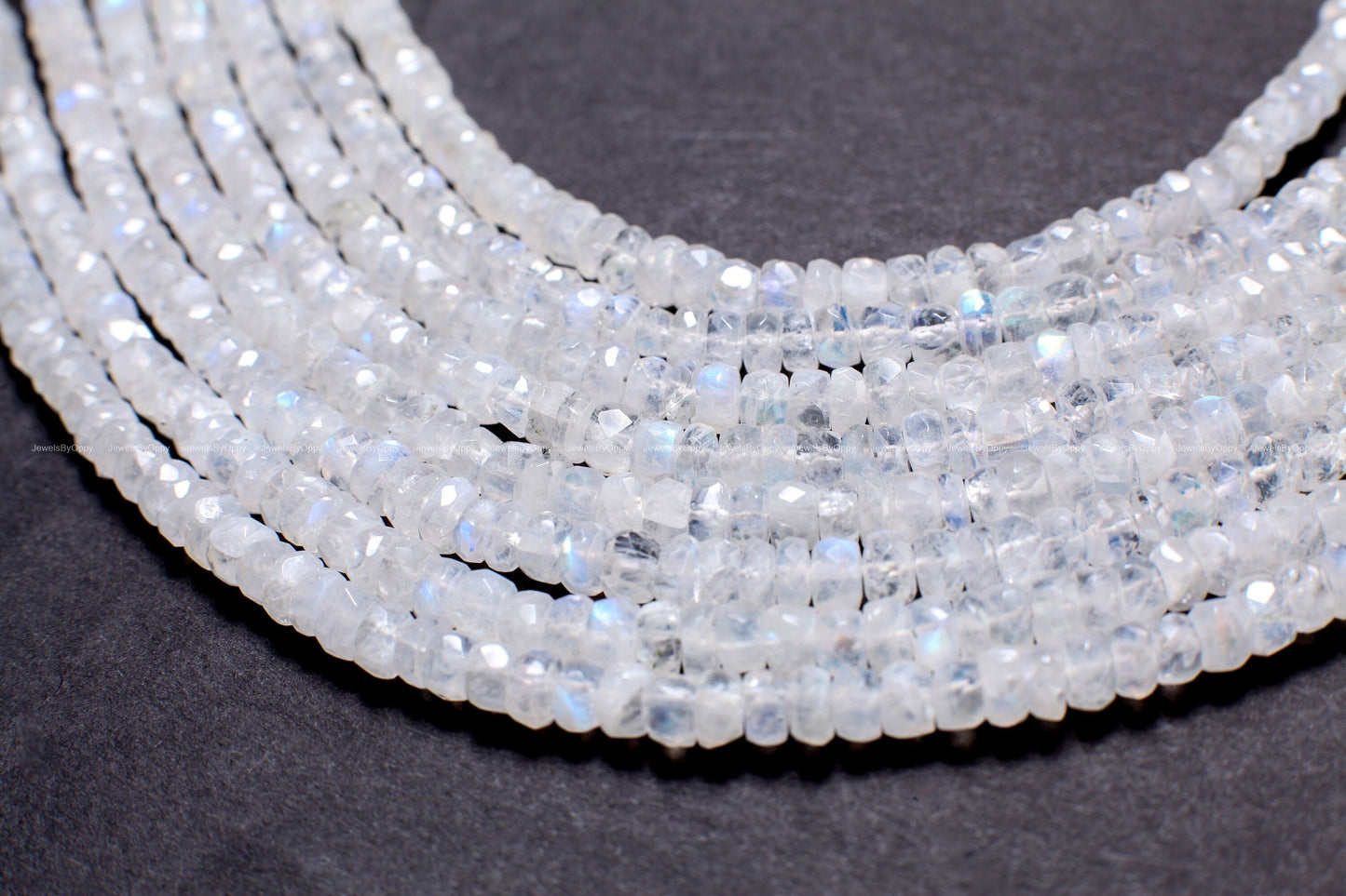 Rainbow Moonstone 5-5.5mm Faceted Rondelle AAA Gemstone, July Birthstone, Jewelry Making Beads, Natural Gemstone 8" Strand