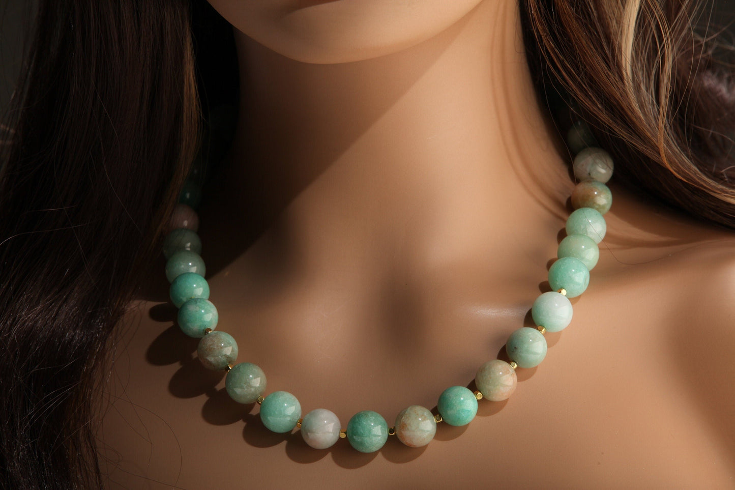 Natural Multi Amazonite AAA quality large smooth Round 14mm Gemstone bead 20" Necklace with 2" Extension, Beautiful Gift For Her.