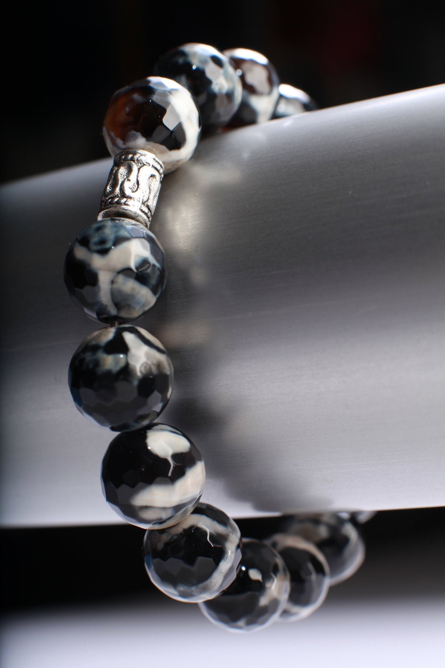 Fire Agate with Rhinestone Natural Gemstone, Crystal Stretchy Bracelet 7"