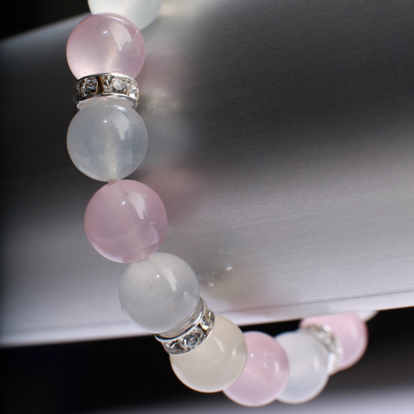 Multi Agate with Rhinestone Natural Gemstone, Crystal Stretchy Bracelet 7"