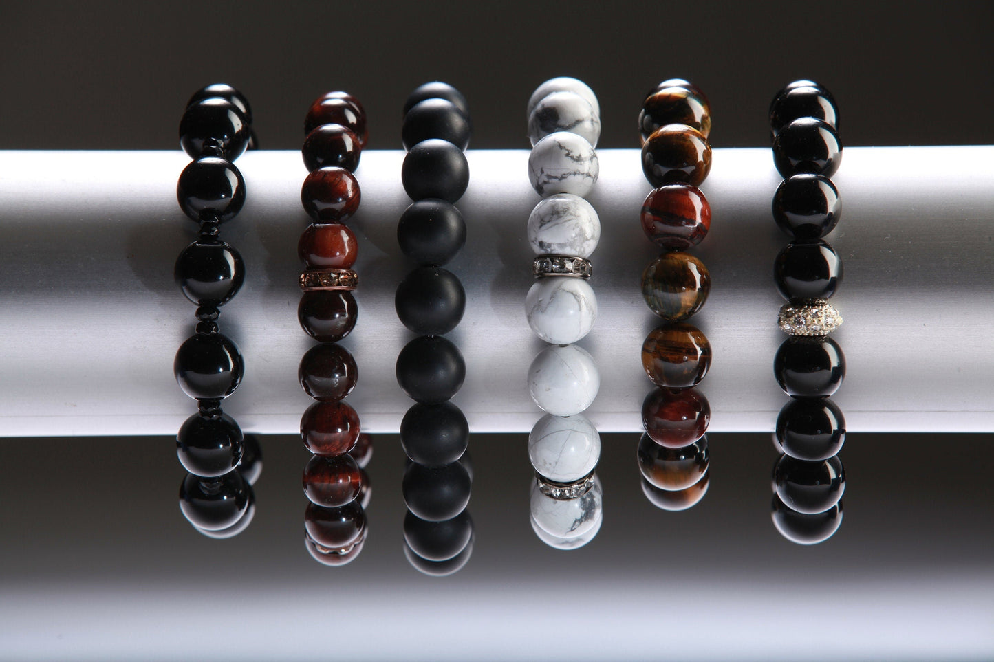 Red Tiger Eye with matching 1 piece Rhinestone roundel spacer Natural Gemstone, Crystal Stretchy Bracelet 7"