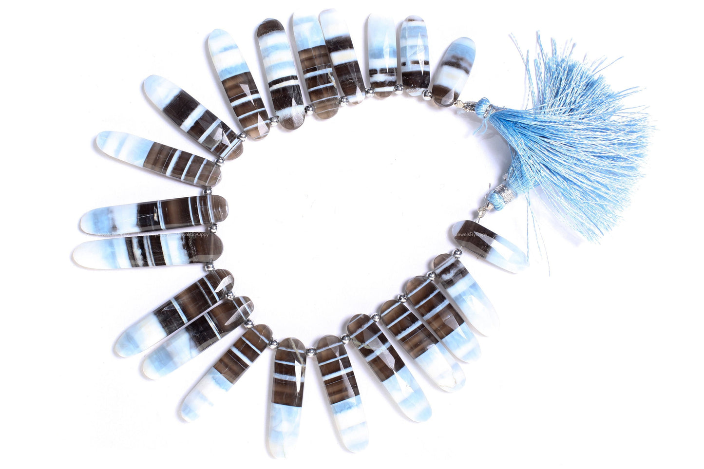 Natural Bio Opal, Peruvian Blue Oregon Boulder Opal Faceted Stick shape Graduated 9x23- 9x40mm Jewelry Making rare Beads ,8" strand 21 pcs