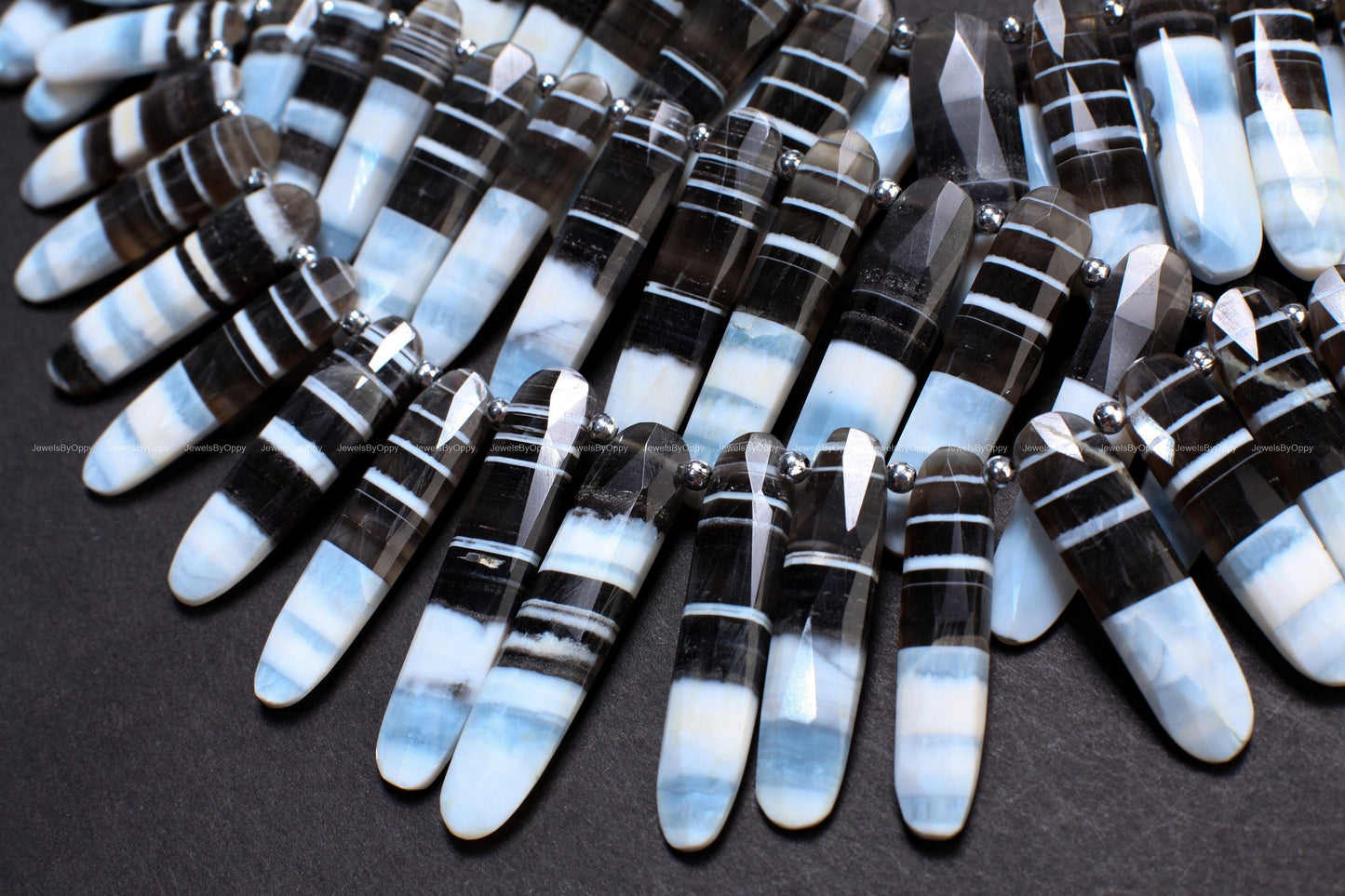 Natural Bio Opal, Peruvian Blue Oregon Boulder Opal Faceted Stick shape Graduated 9x23- 9x40mm Jewelry Making rare Beads ,8" strand 21 pcs