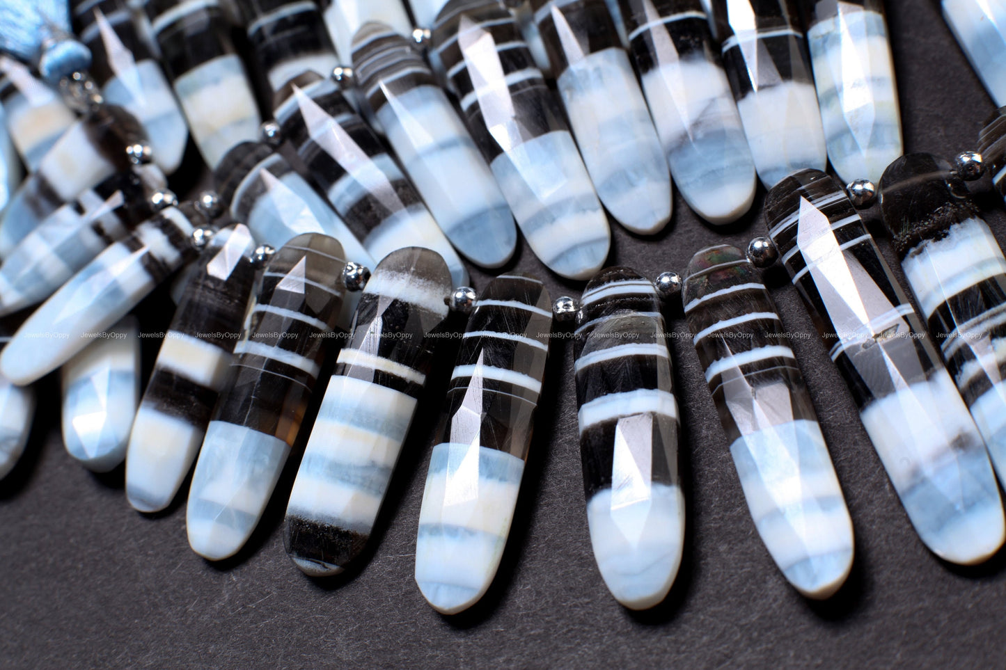 Natural Bio Opal, Peruvian Blue Oregon Boulder Opal Faceted Stick shape Graduated 9x23- 9x40mm Jewelry Making rare Beads ,8" strand 21 pcs