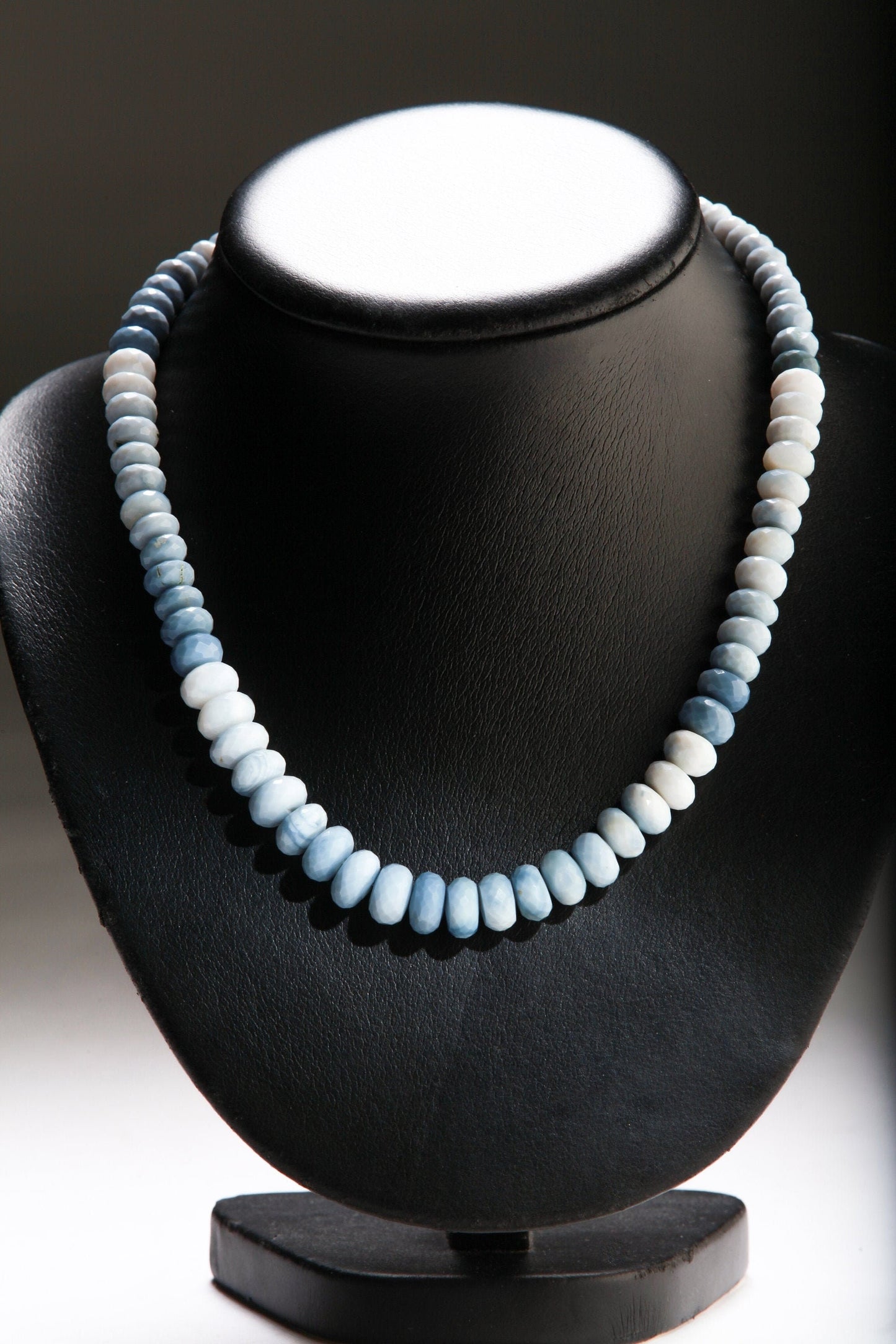 Genuine Blue Peruvian Opal , Blue Andean Opal, boulder opal 18" Faceted Graduated large 7-11.5mm roundel Necklace with 2" Ext