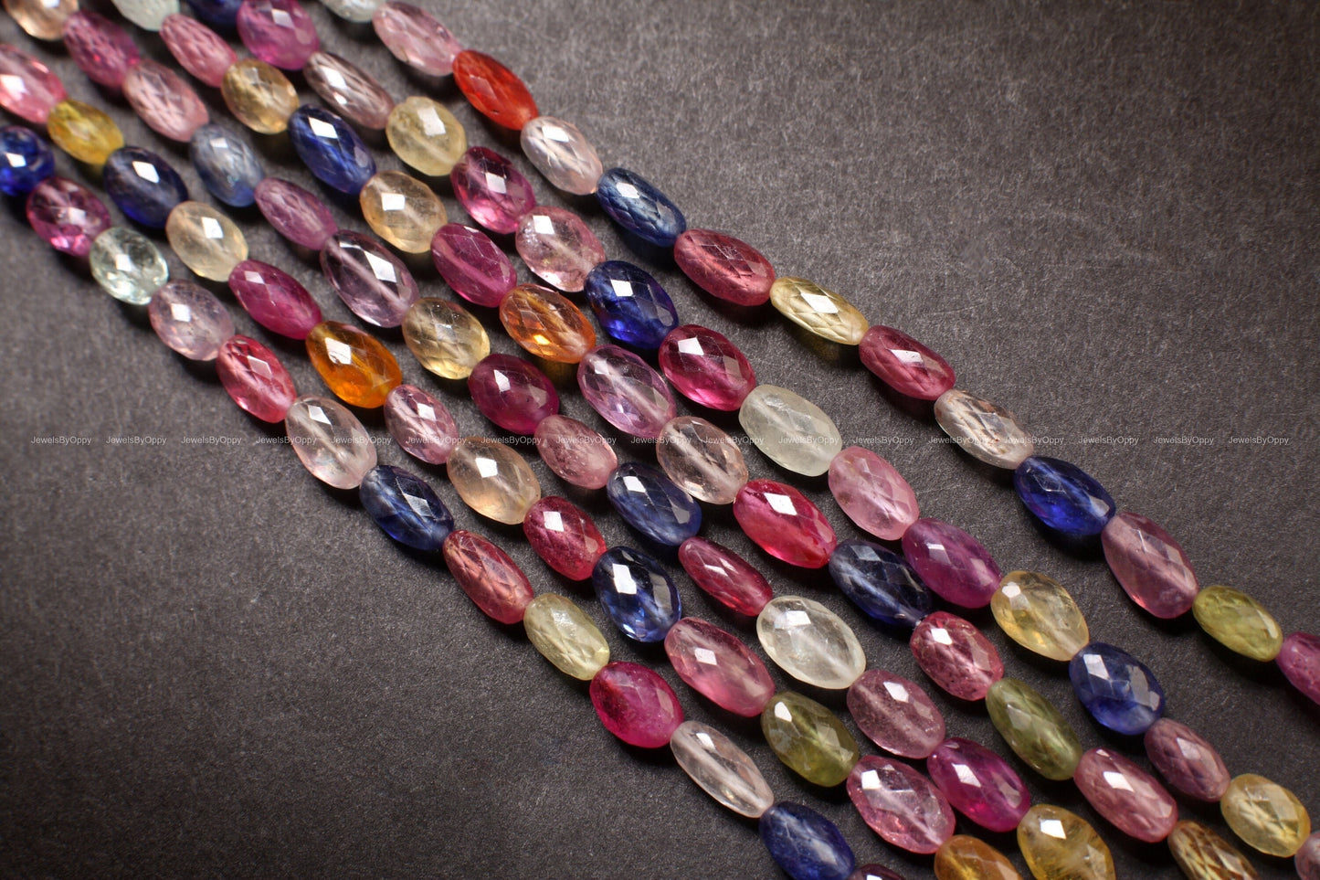 Multi Sapphire Faceted Oval, Natural 5x7-6x10mm Shaded Faceted clear AAA quality Puffed Oval Gemstone, Jewelry making Beads 6", 12" Strand.