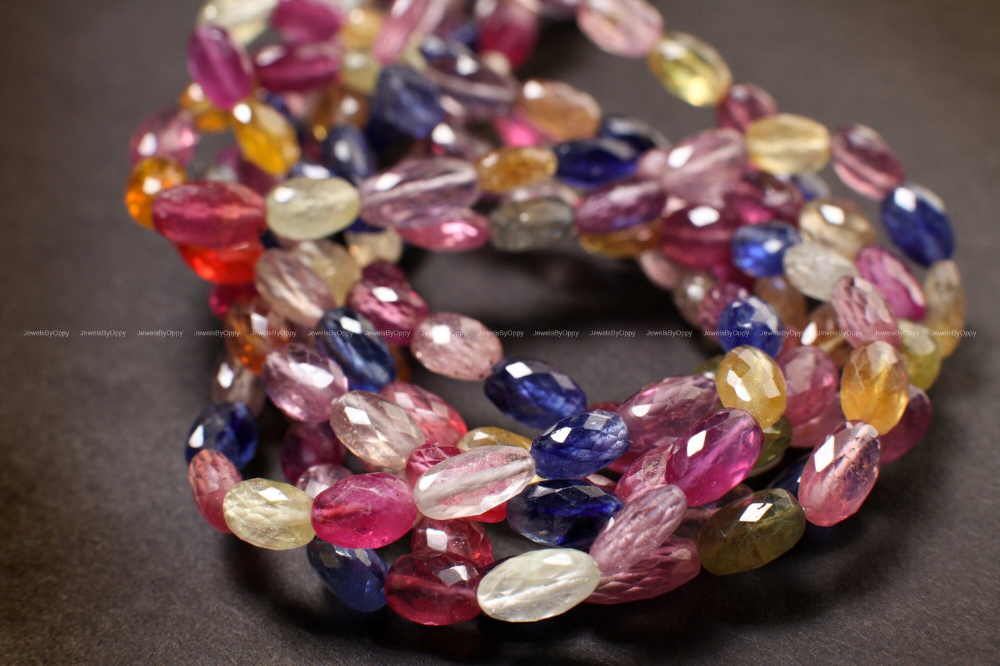 Multi Sapphire Faceted Oval, Natural 5x7-6x10mm Shaded Faceted clear AAA quality Puffed Oval Gemstone, Jewelry making Beads 6", 12" Strand.
