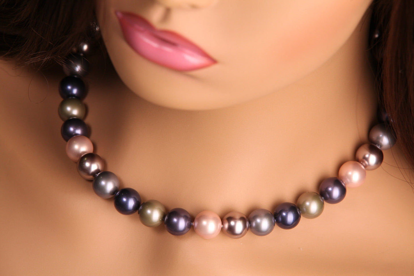 Tri color pink purple 12mm Multi South Seashell Pearl Necklace, Bridal ,Evening wear, party, Elegant gift