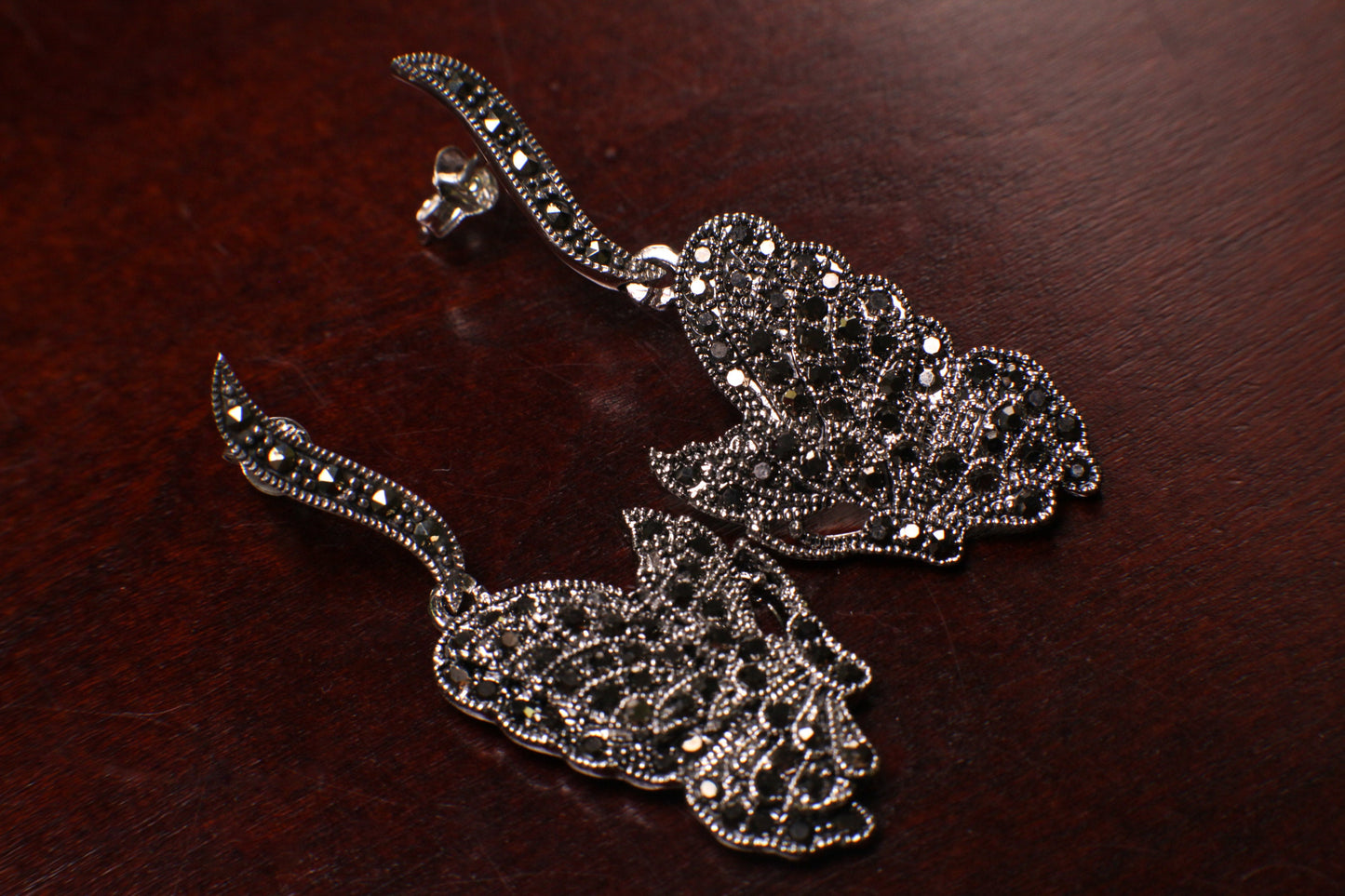 Vintage Marcasite 925 Sterling Silver large Butterfly 17x44mm Fancy Post Earrings, Vintage, 925 Stamped Antique Gift for her