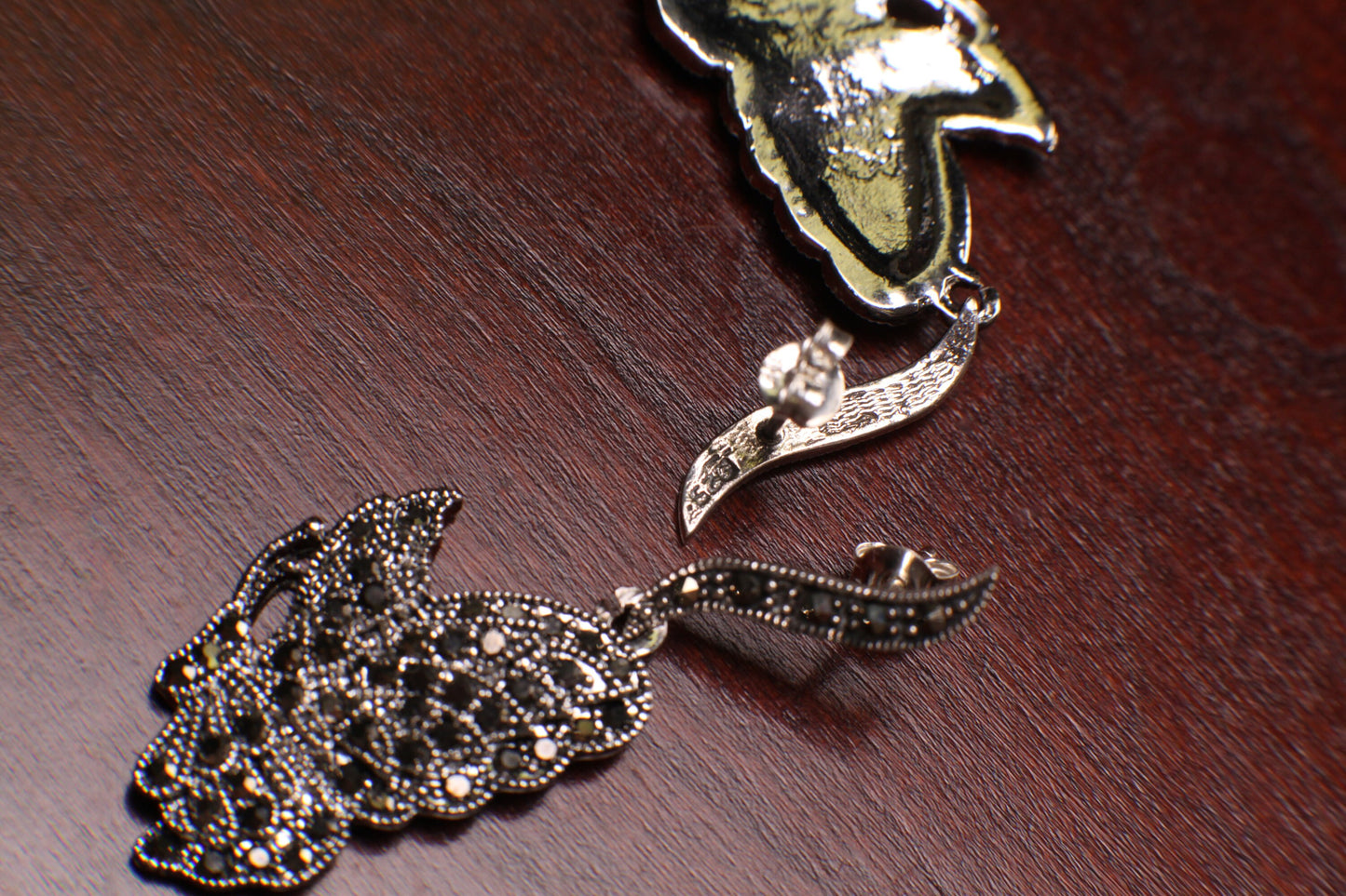 Vintage Marcasite 925 Sterling Silver large Butterfly 17x44mm Fancy Post Earrings, Vintage, 925 Stamped Antique Gift for her