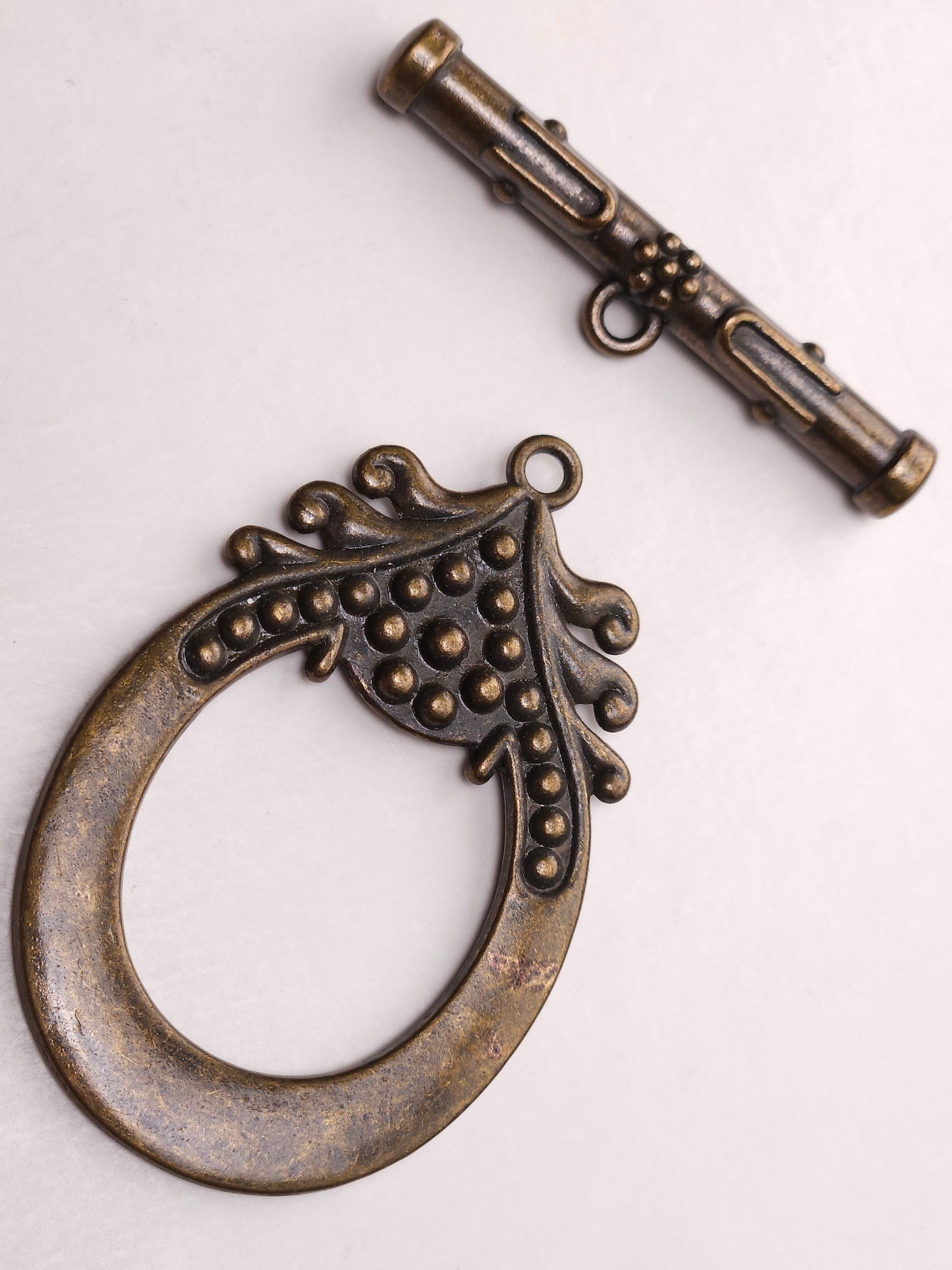 Antique Brass, Copper largeToggle clasp, 50mm Fancy drop & bar, use for pendant drop, focal or as Clasp. 1 set