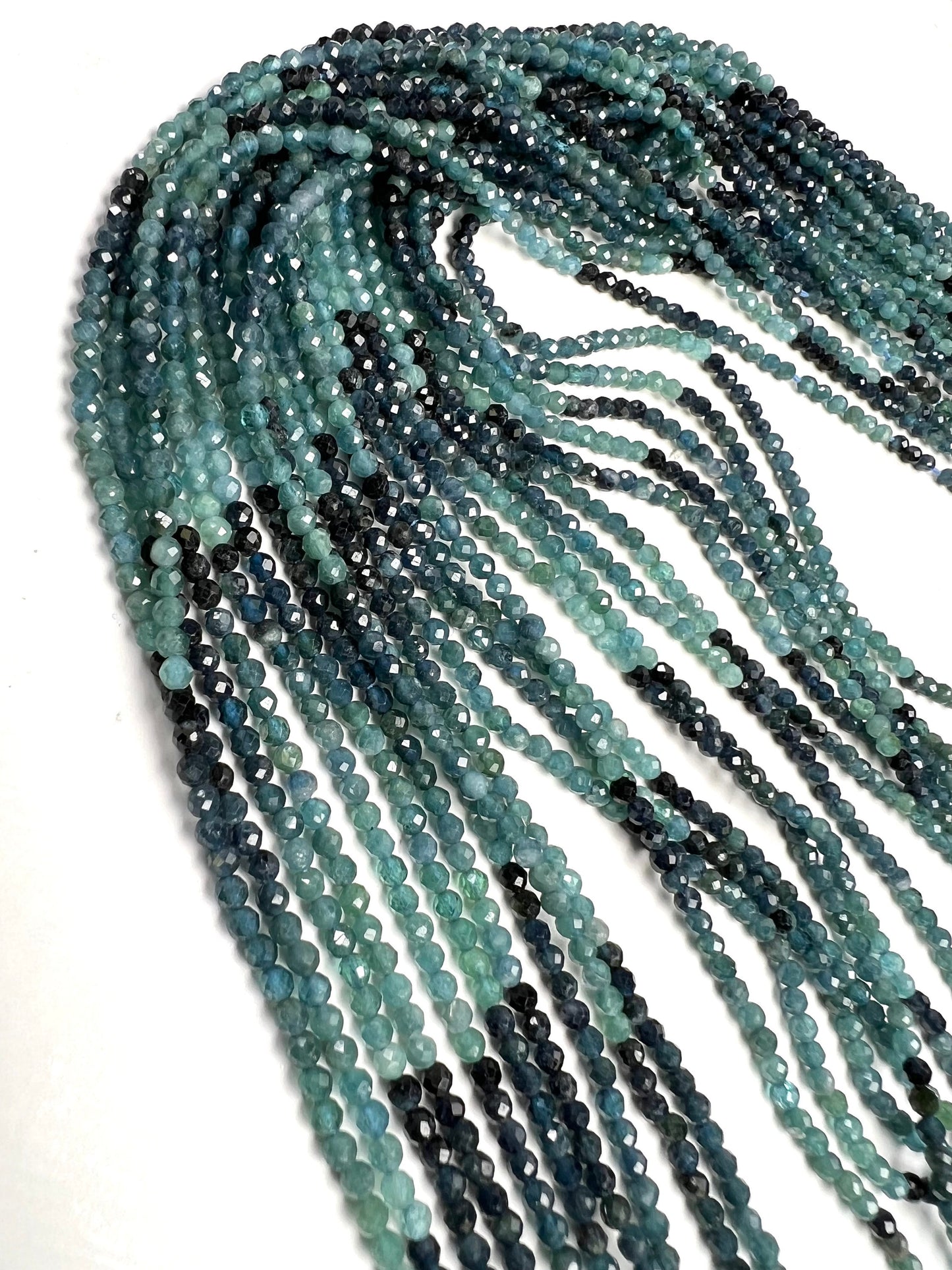Natural Blue Tourmaline 2.5mm Faceted Round 12" Strand bead, beautiful teal blue shaded blue tourmaline jewelry making bead.