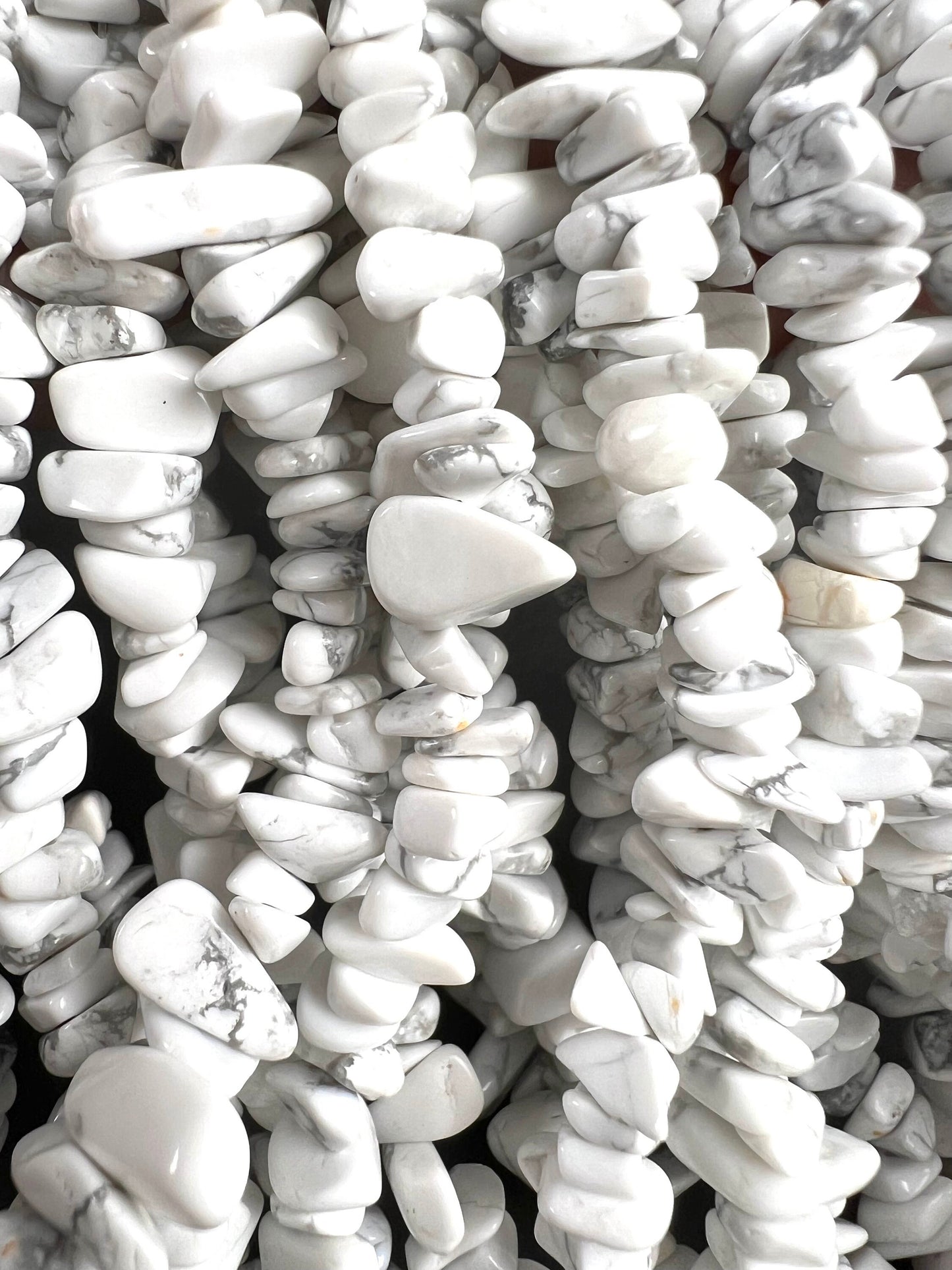 White Howlite raw freedom nugget chip 4-8mm bead. 15” strand natural gemstone