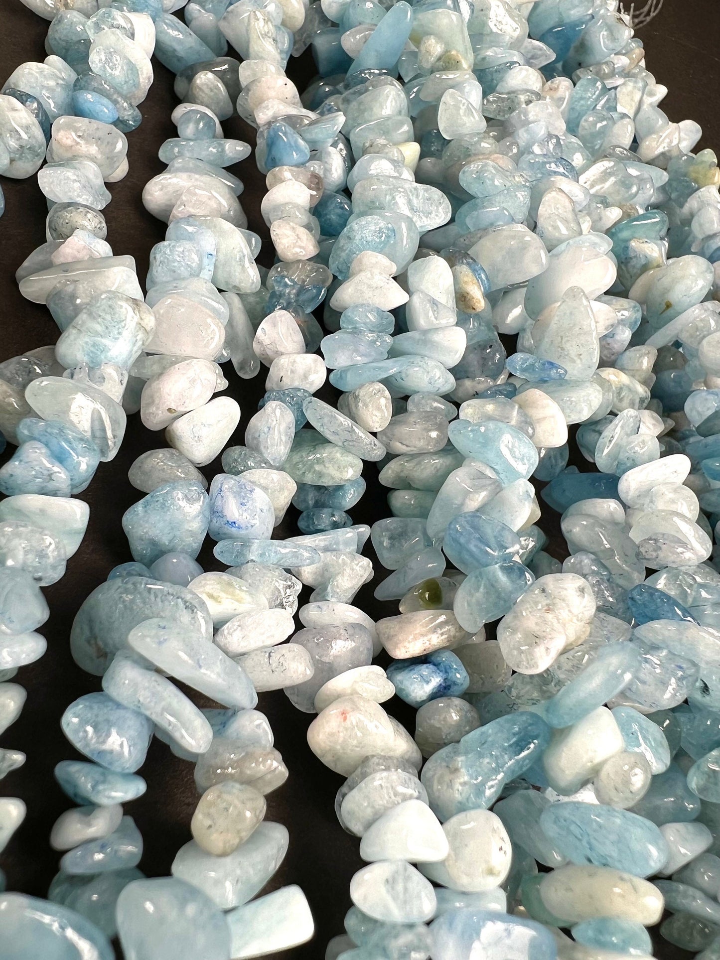 Aquamarine raw Freeform smooth nugget chip 4-8mm bead. 15” strand natural gemstone