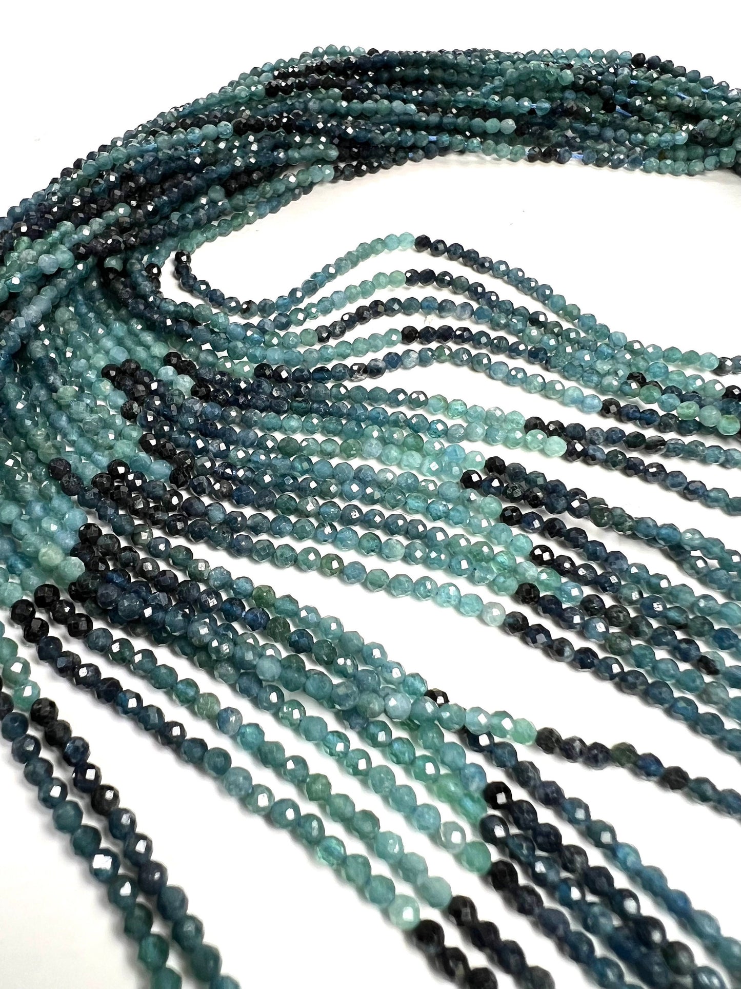 Natural Blue Tourmaline 2.5mm Faceted Round 12" Strand bead, beautiful teal blue shaded blue tourmaline jewelry making bead.