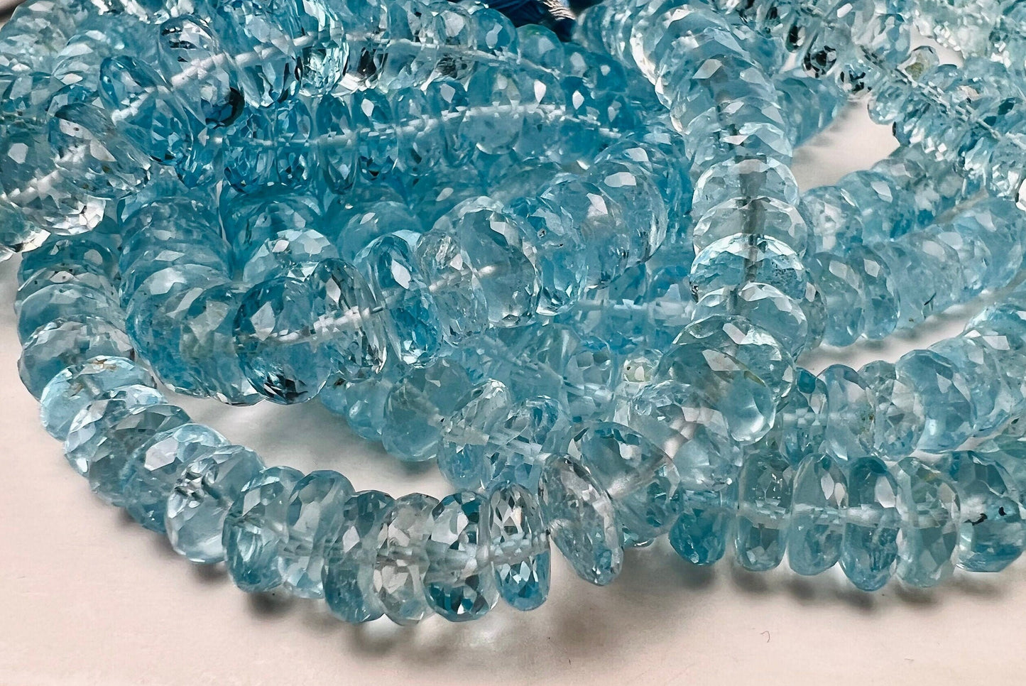 Natural Swiss Blue Topaz Faceted AAA+ Gem Quality Clear Rondelle Gemstone Jewelry Making Bead ,7-7.5mm, 7.5-8mm,8-8.5, 8.5-9mm, 9-9.5mm