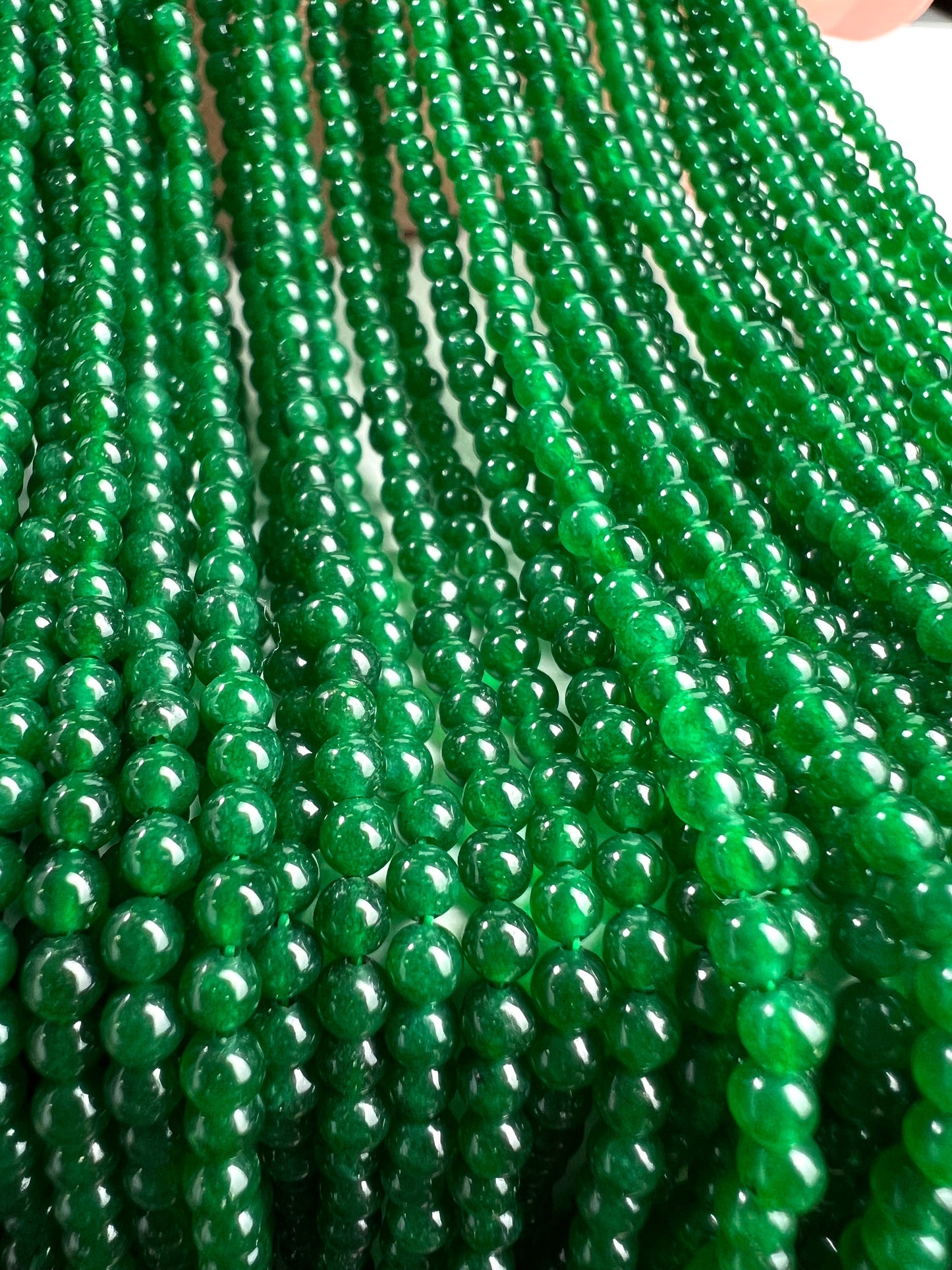 Canada jade 2, 3mm smooth round bead 15” long for jewelry making dark green gemstone.