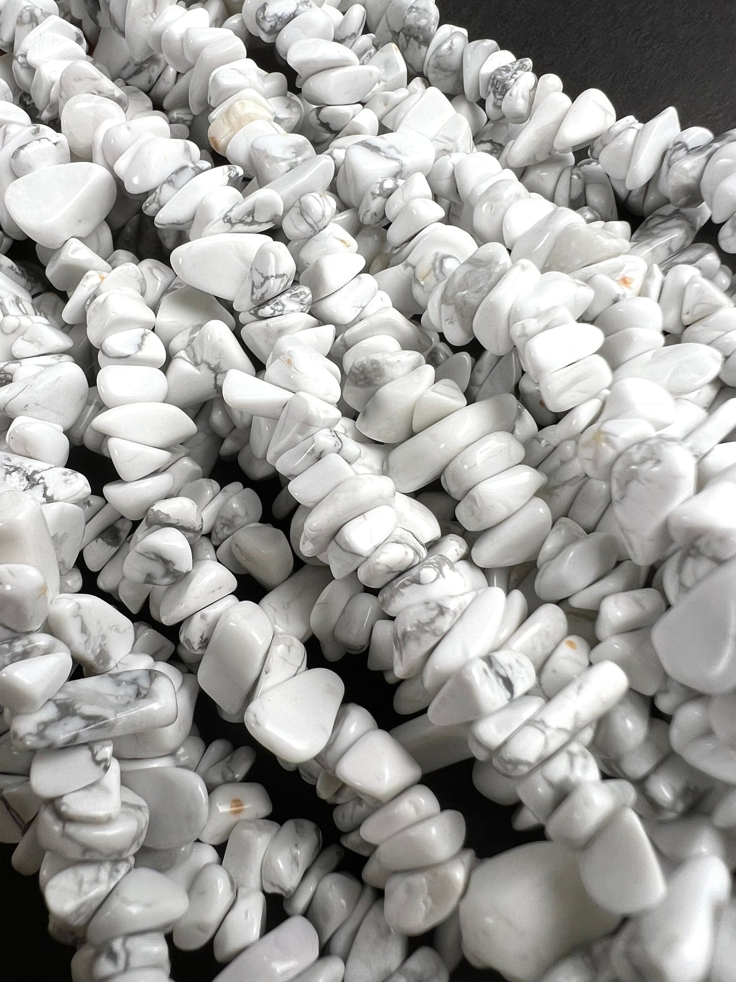 White Howlite raw freedom nugget chip 4-8mm bead. 15” strand natural gemstone