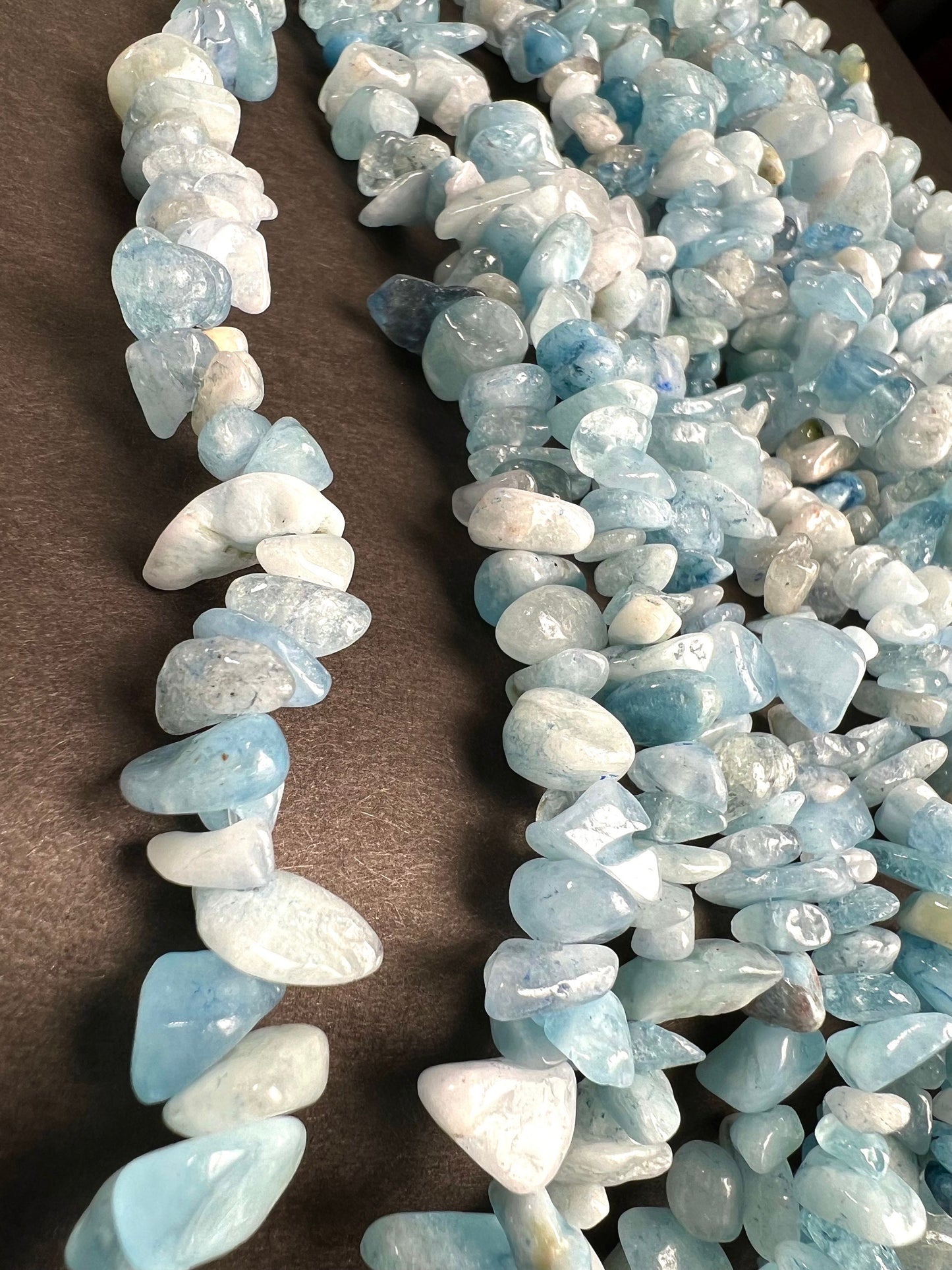 Aquamarine raw Freeform smooth nugget chip 4-8mm bead. 15” strand natural gemstone