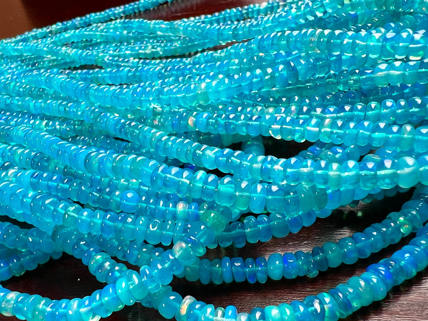 Ethiopian opal fire Opal Welo Opal Aqua blue 2-4mm smooth roundel,AAA quality fiery Opal for jewelry making beads 7",14" strand