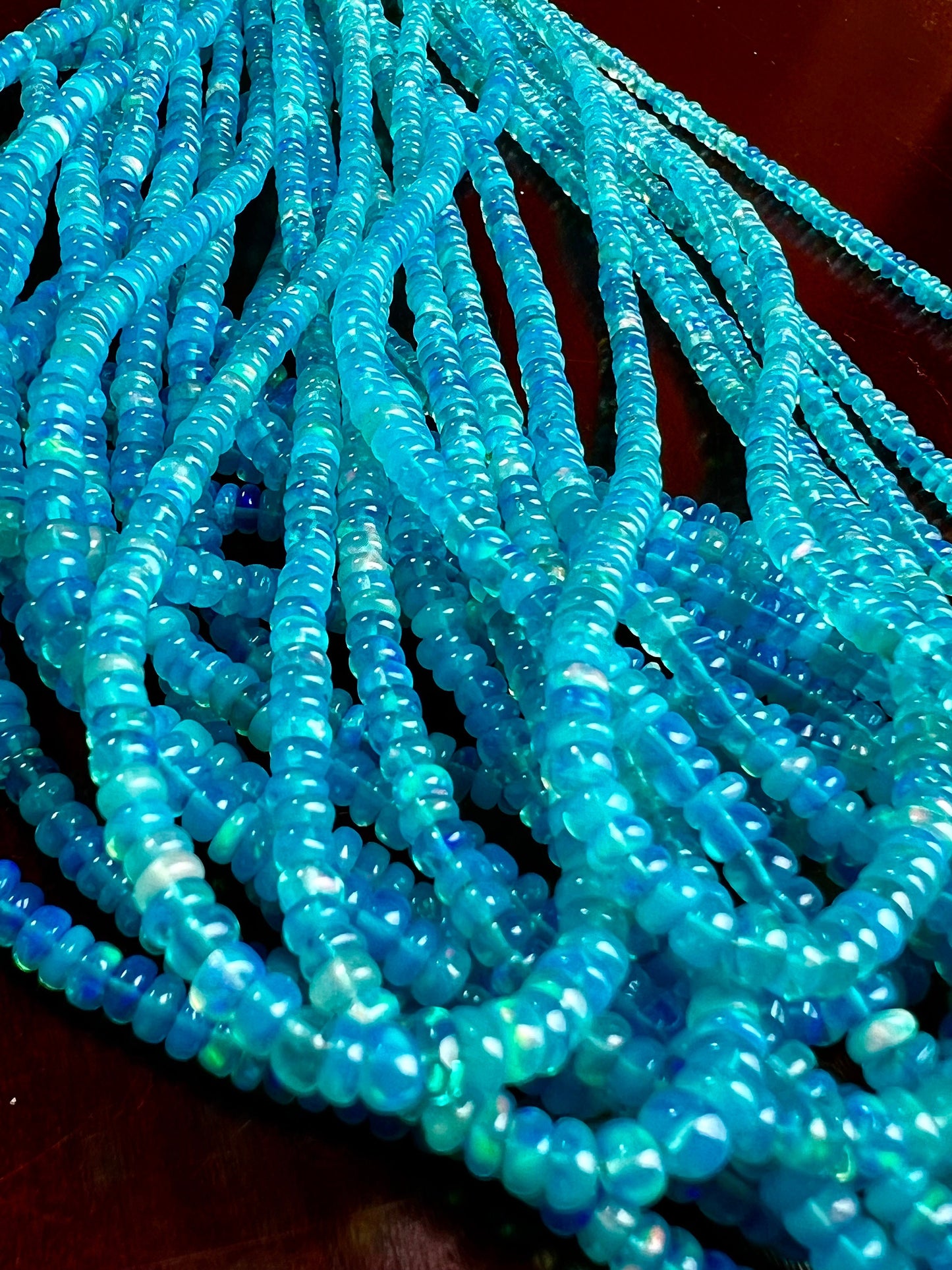 Ethiopian opal fire Opal Welo Opal Aqua blue 2-4mm smooth roundel,AAA quality fiery Opal for jewelry making beads 7",14" strand