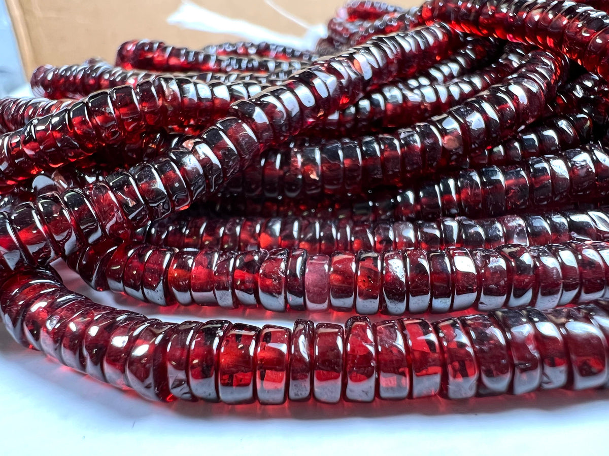 Mozambique Garnet smooth heishi roundel bead, Merlot Dark Red 5.5-6mm Jewelry Making Gemstone Beads, Heavy Weight Gemstone 7”, 14” strand