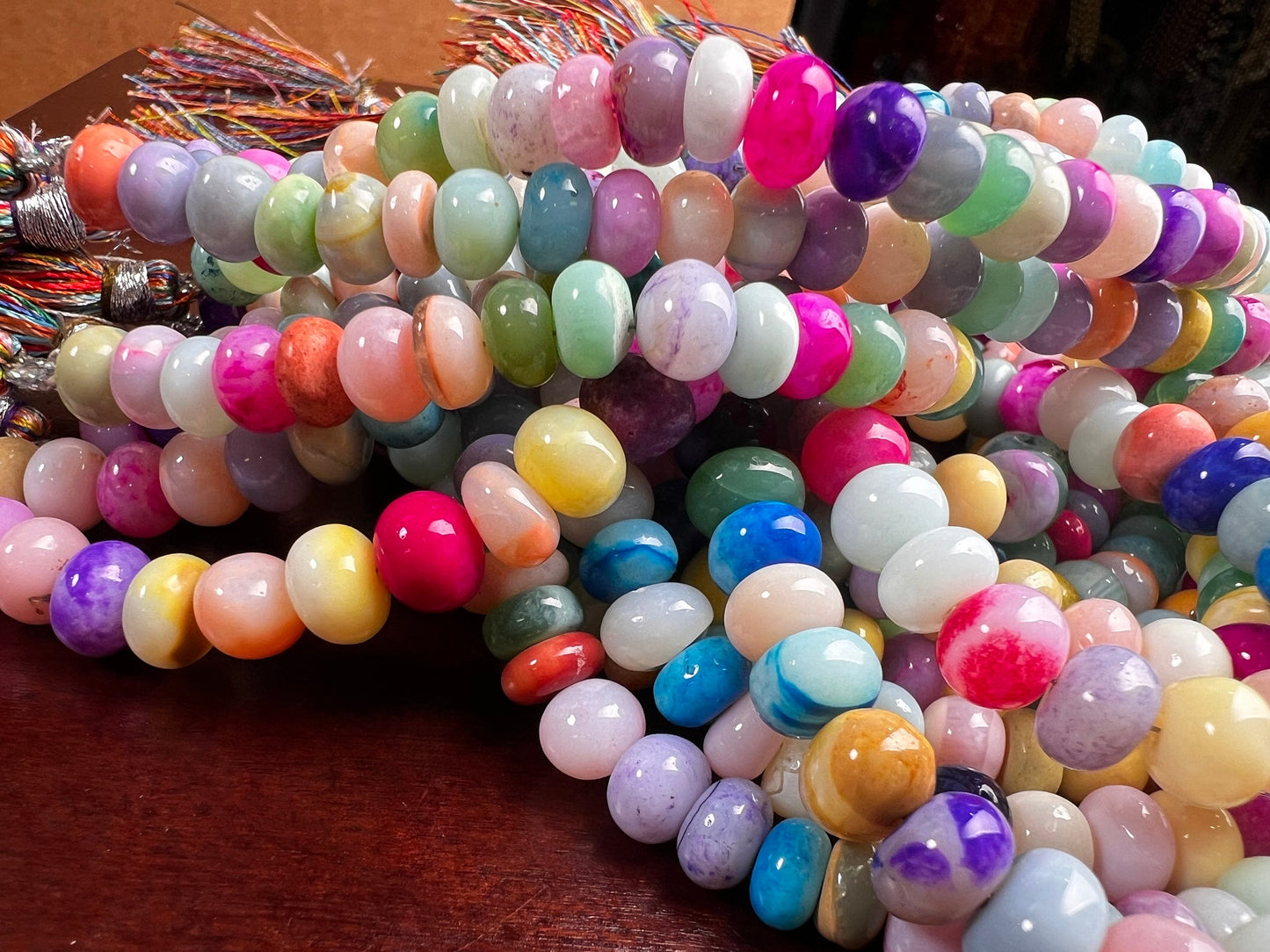 Multi Opal Smooth tyre Roundel Mix disco Freeform Beads Jewelry Making Gemstone Beads 8” strand