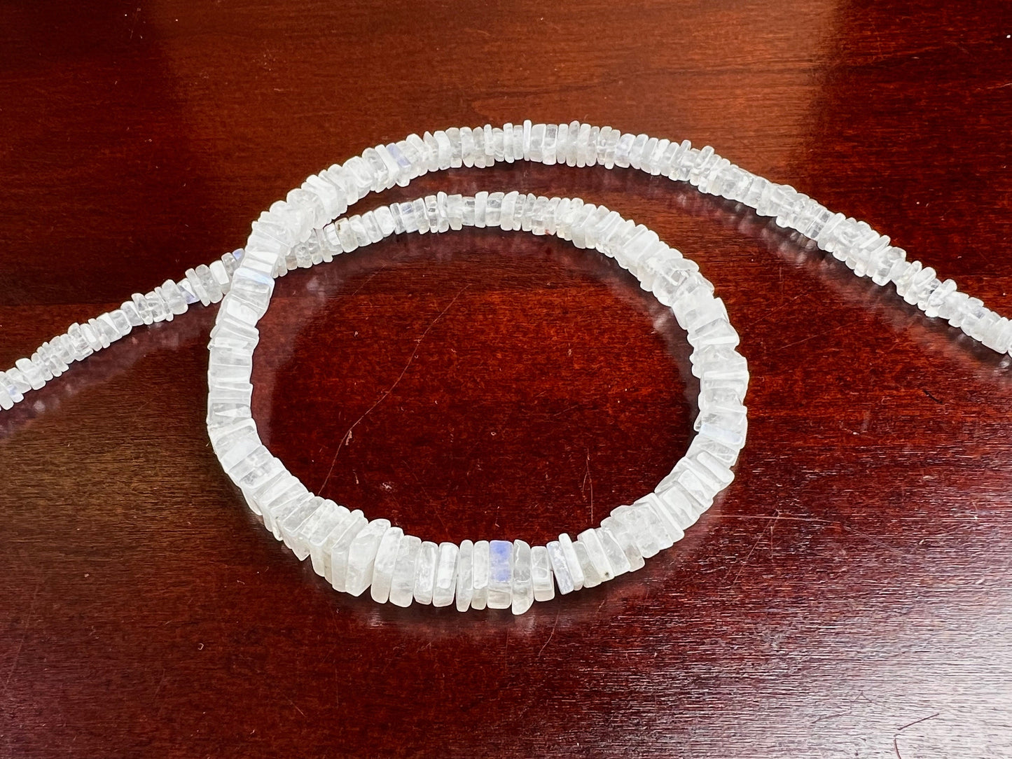 Natural Rainbow Moonstone square heishi 4-7.5mm graduated silver Necklace Healing, Energy, Gift
