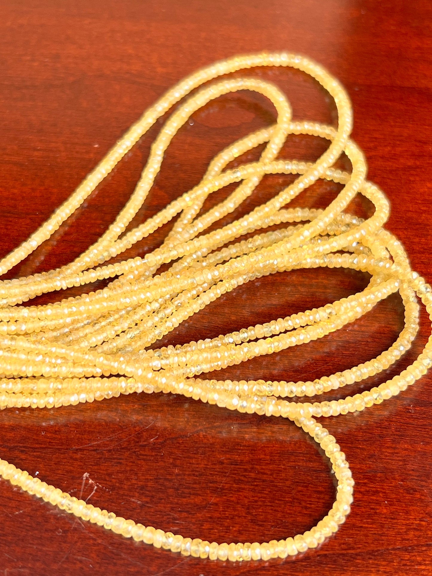 Natural yellow Sapphire Hand cut Faceted 2-3.5mm Rondelle precious Gemstone Beads 6”,12” Strand