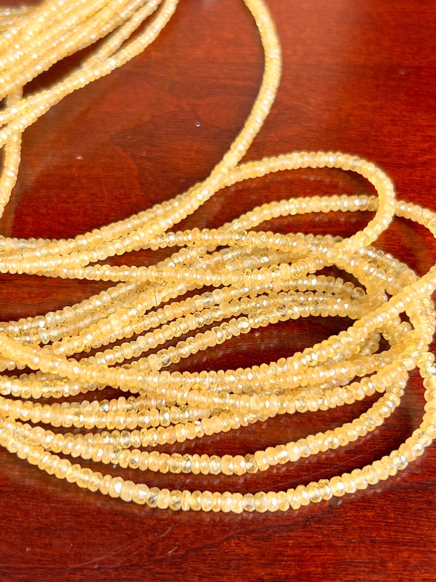 Natural yellow Sapphire Hand cut Faceted 2-3.5mm Rondelle precious Gemstone Beads 6”,12” Strand