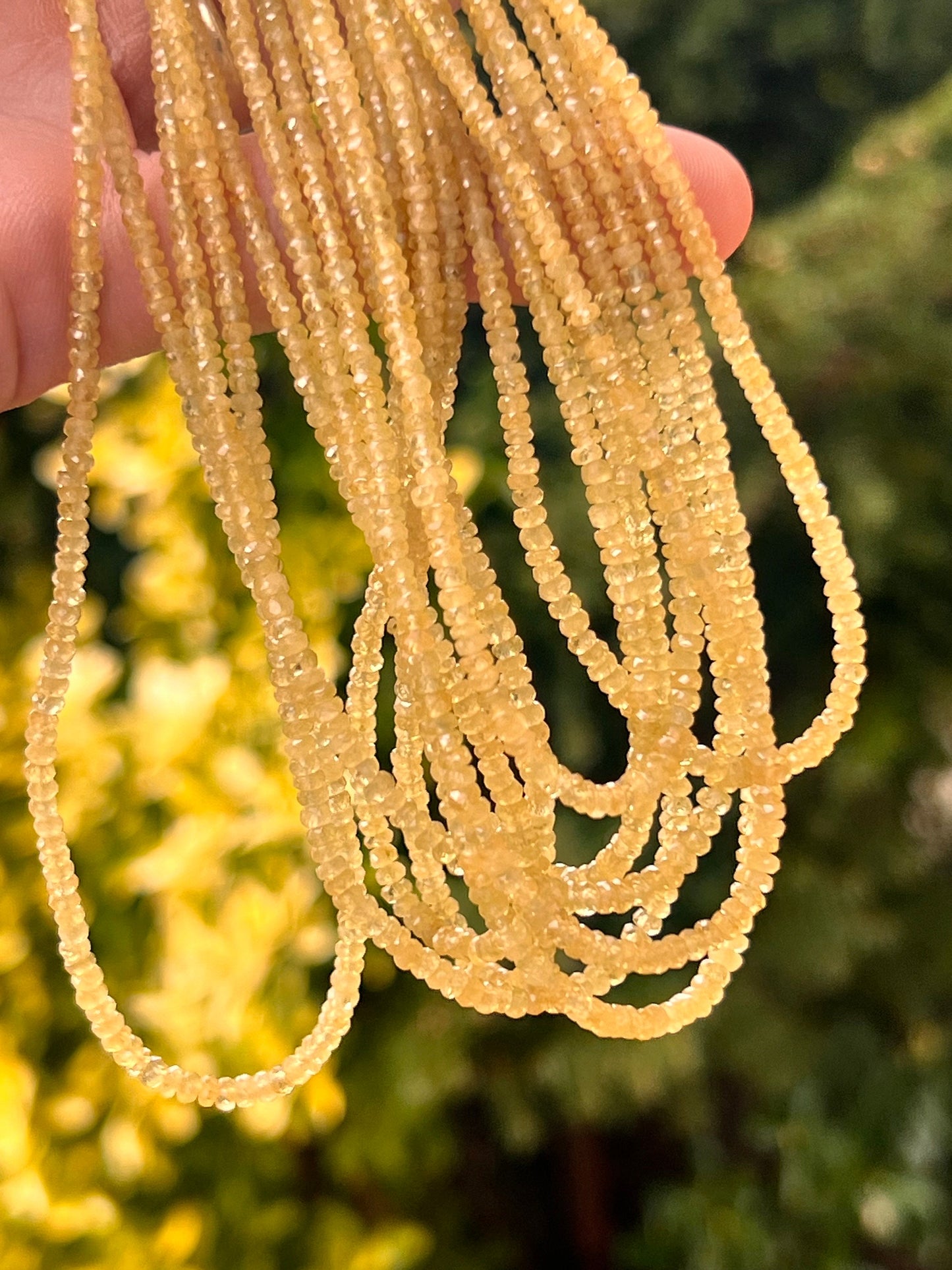 Natural yellow Sapphire Hand cut Faceted 2-3.5mm Rondelle precious Gemstone Beads 6”,12” Strand