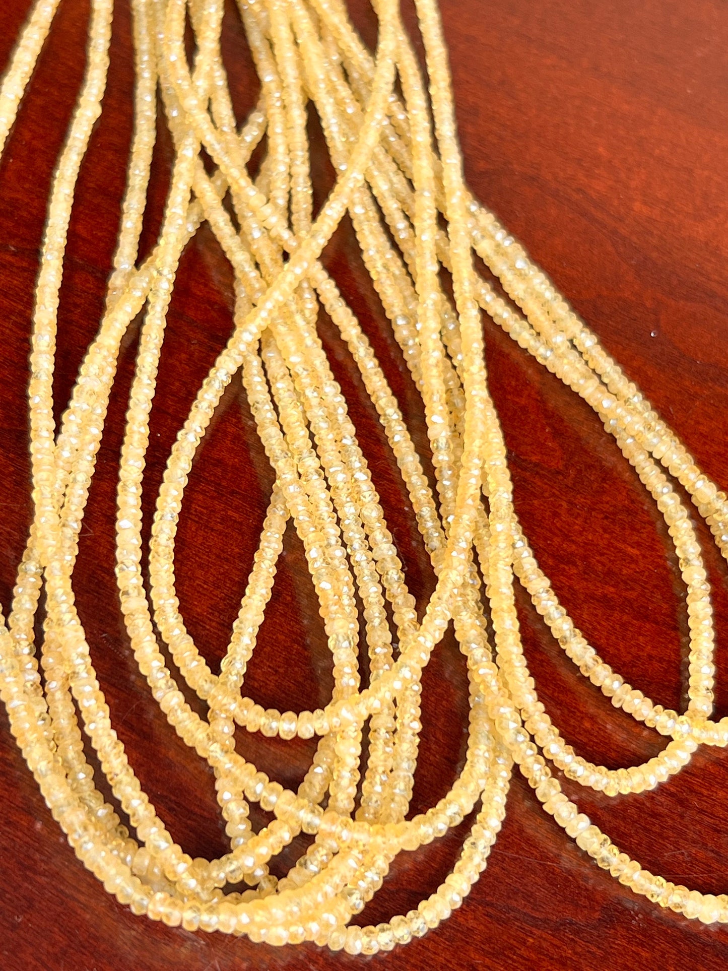 Natural yellow Sapphire Hand cut Faceted 2-3.5mm Rondelle precious Gemstone Beads 6”,12” Strand