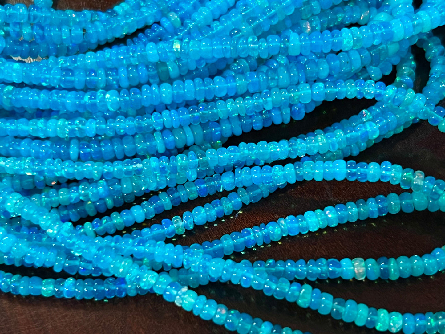 Ethiopian opal fire Opal Welo Opal Aqua blue 2-4mm smooth roundel,AAA quality fiery Opal for jewelry making beads 7",14" strand