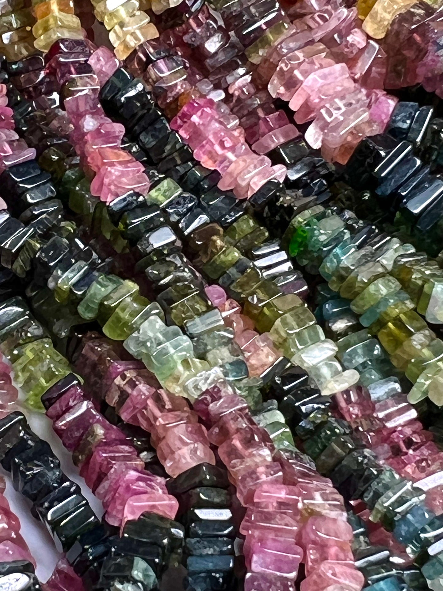 Natural Multi Watermelon Tourmaline Square Heishi raw smooth beads Jewelry Making, 7", 14" St, 4-5mm