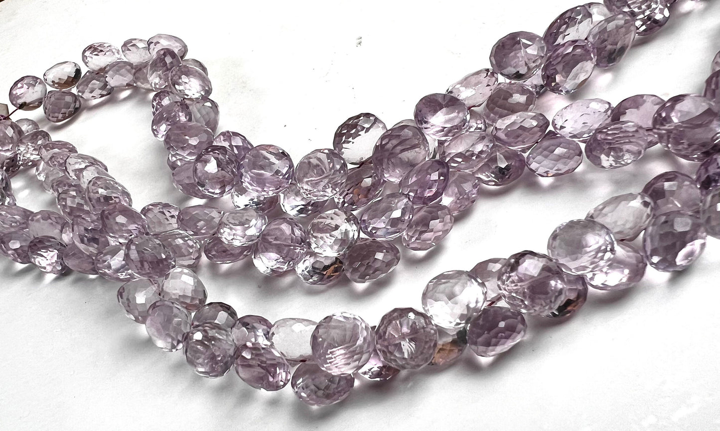 Natural Pink Amethyst Faceted Onion 6.5x10mm- 8-9mm Large lavender pink Briolette Drop for Jewelry Making DIY Gemstone Beads. 10pcs