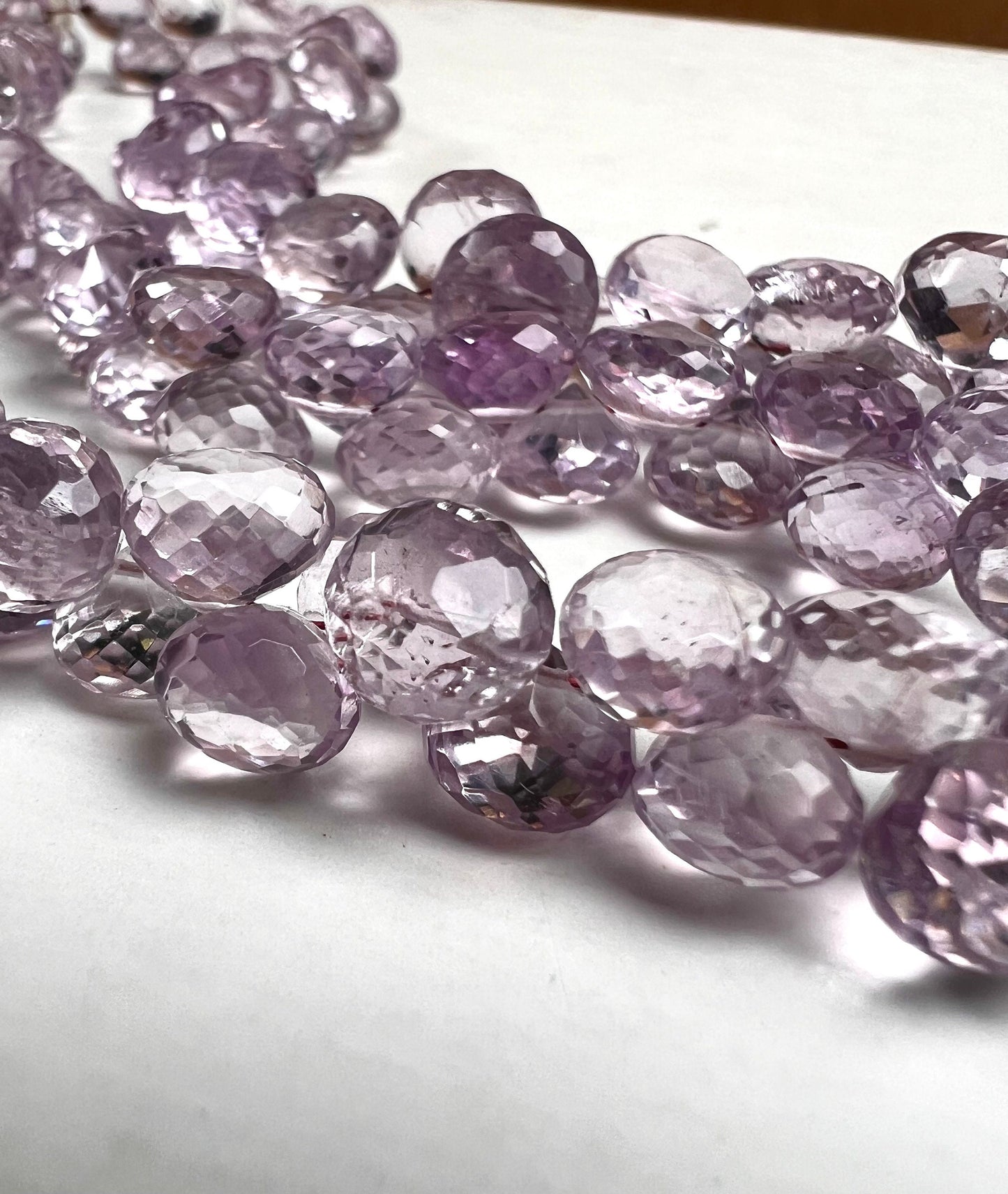 Natural Pink Amethyst Faceted Onion 6.5x10mm- 8-9mm Large lavender pink Briolette Drop for Jewelry Making DIY Gemstone Beads. 10pcs