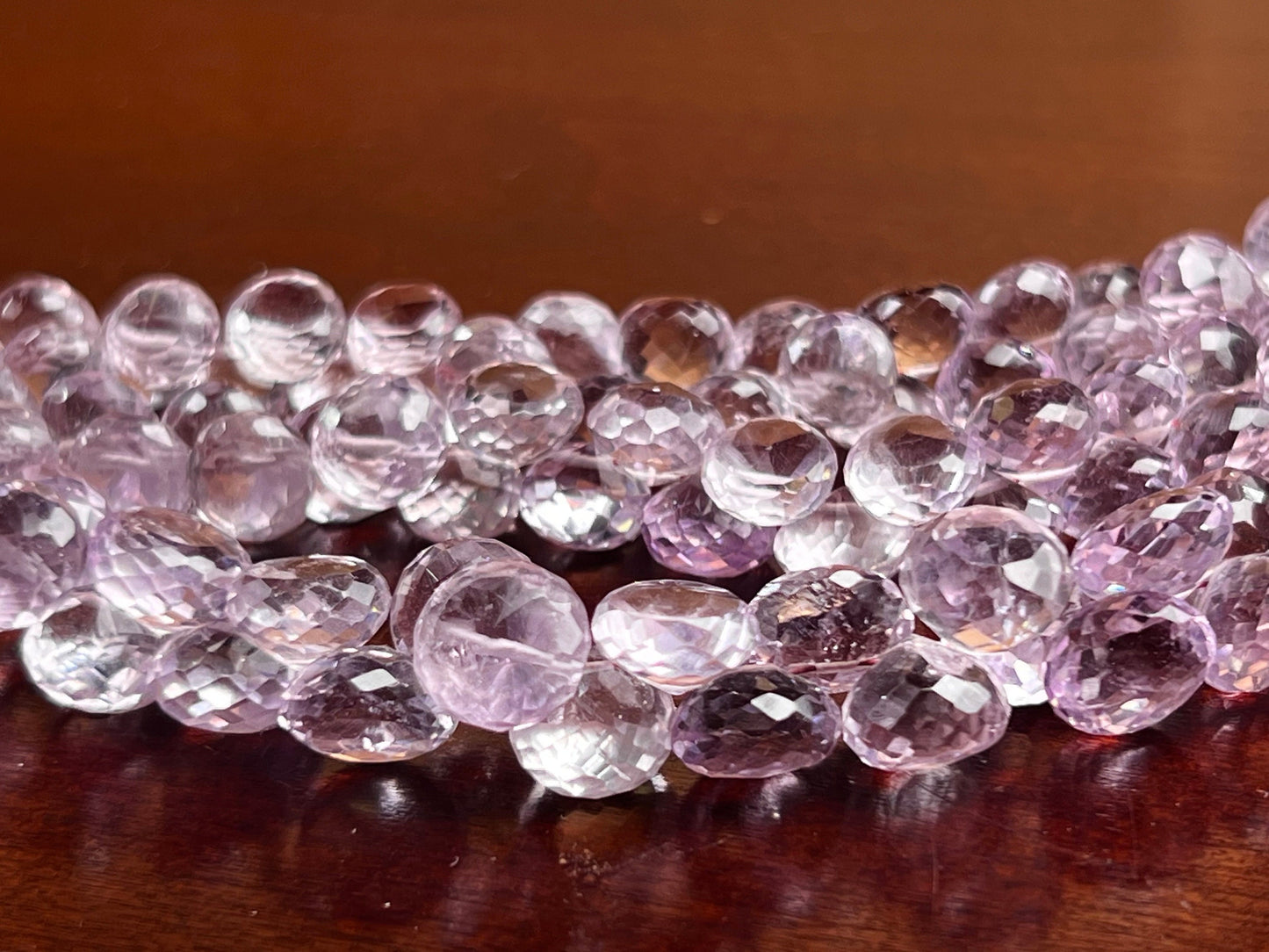 Natural Pink Amethyst Faceted Onion 6.5x10mm- 8-9mm Large lavender pink Briolette Drop for Jewelry Making DIY Gemstone Beads. 10pcs