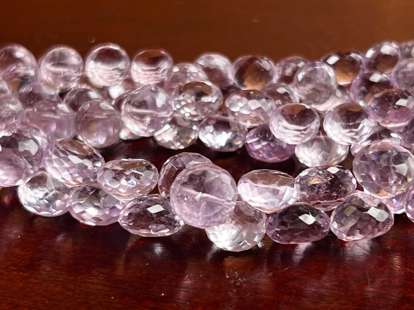 Natural Pink Amethyst Faceted Onion 6.5x10mm- 8-9mm Large lavender pink Briolette Drop for Jewelry Making DIY Gemstone Beads. 10pcs